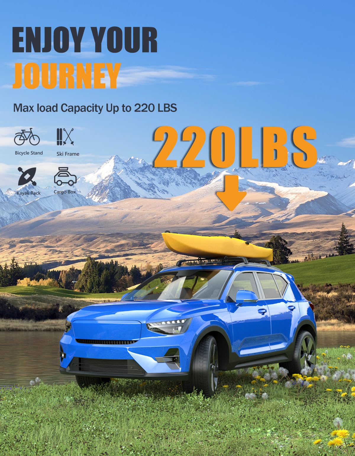 Lockable Roof Rack Cross Bars 220lbs Compatible with Volvo XC-40 XC40 2018-2025