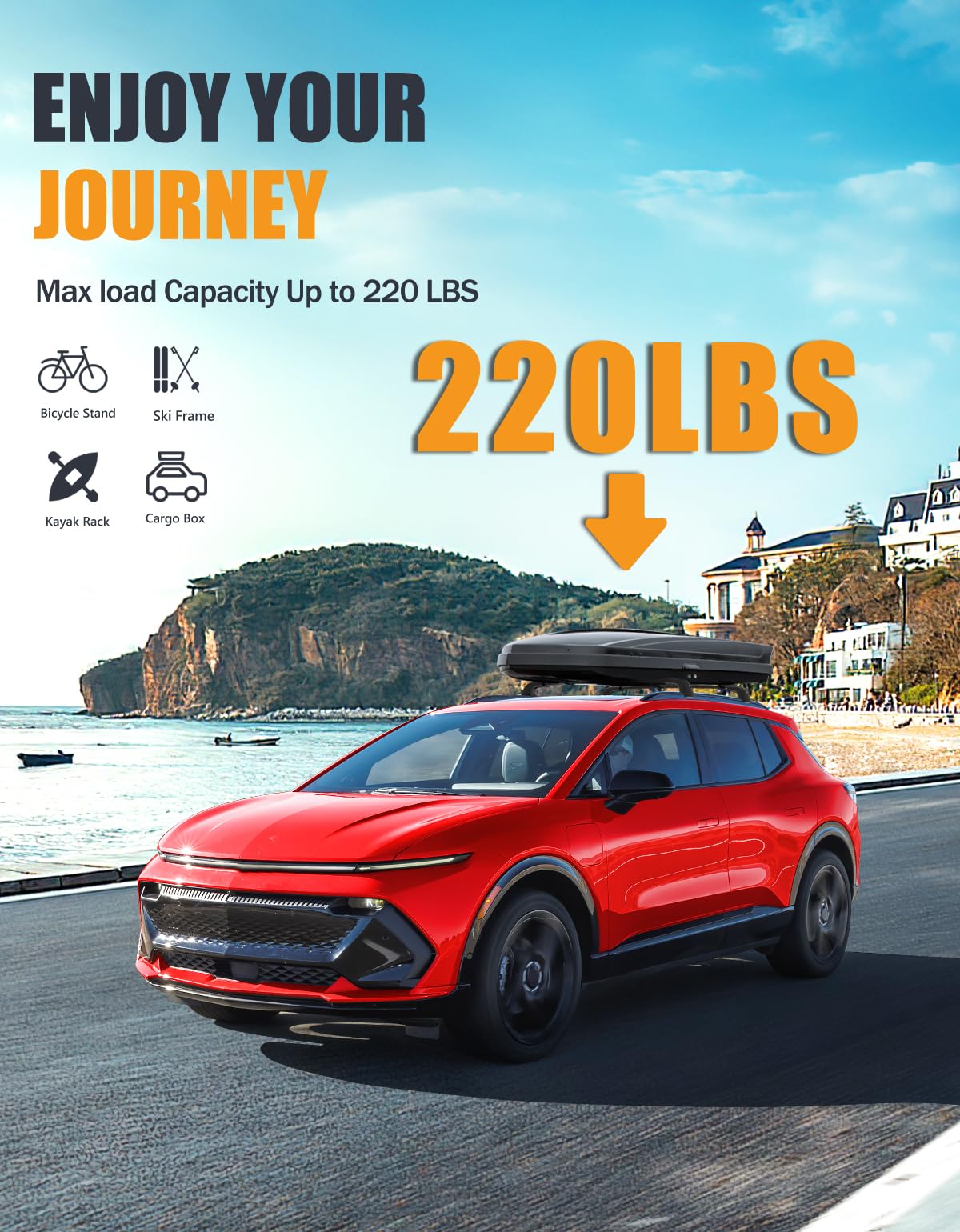 220lbs Lockable Roof Rack Cross Bars Compatible with Chevy Chevrolet Equinox EV 2024 2025 with Flush Side Rails