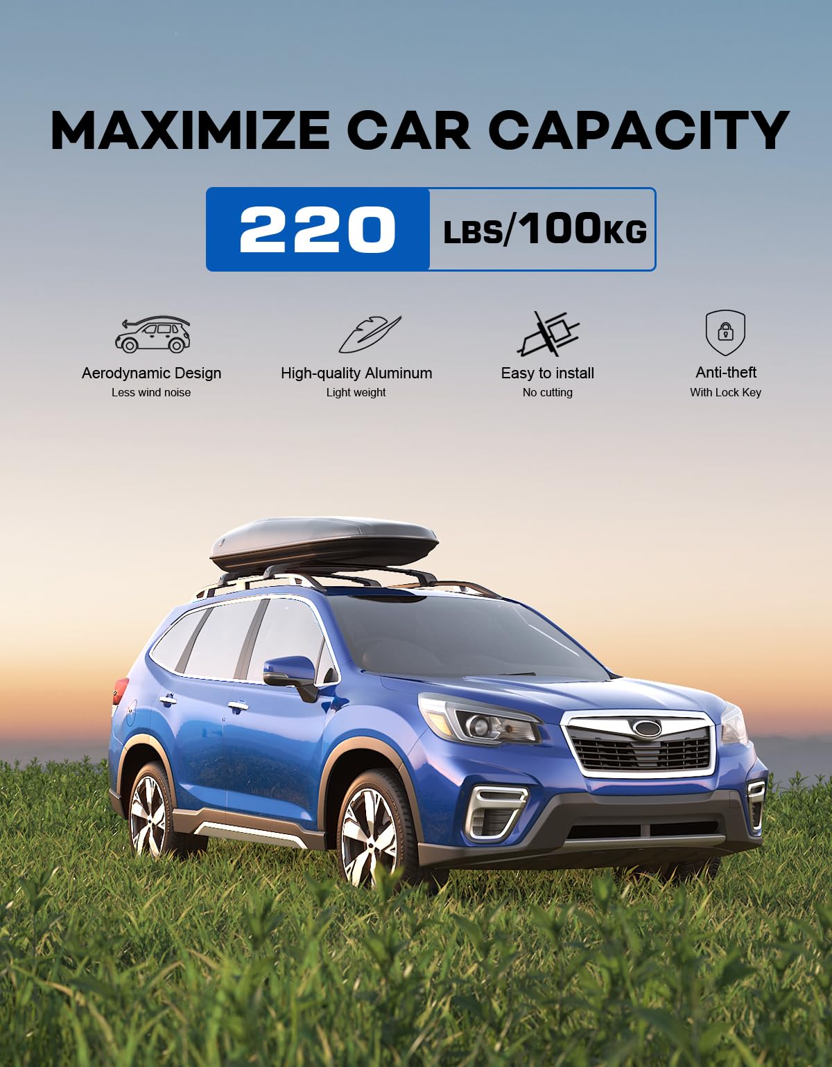 KINGGER 220lbs Roof Rack Cross Bars Lockable Compatible with Subaru Forester 2014-2025 (Not for Wilderness),Heavy Duty Aluminum