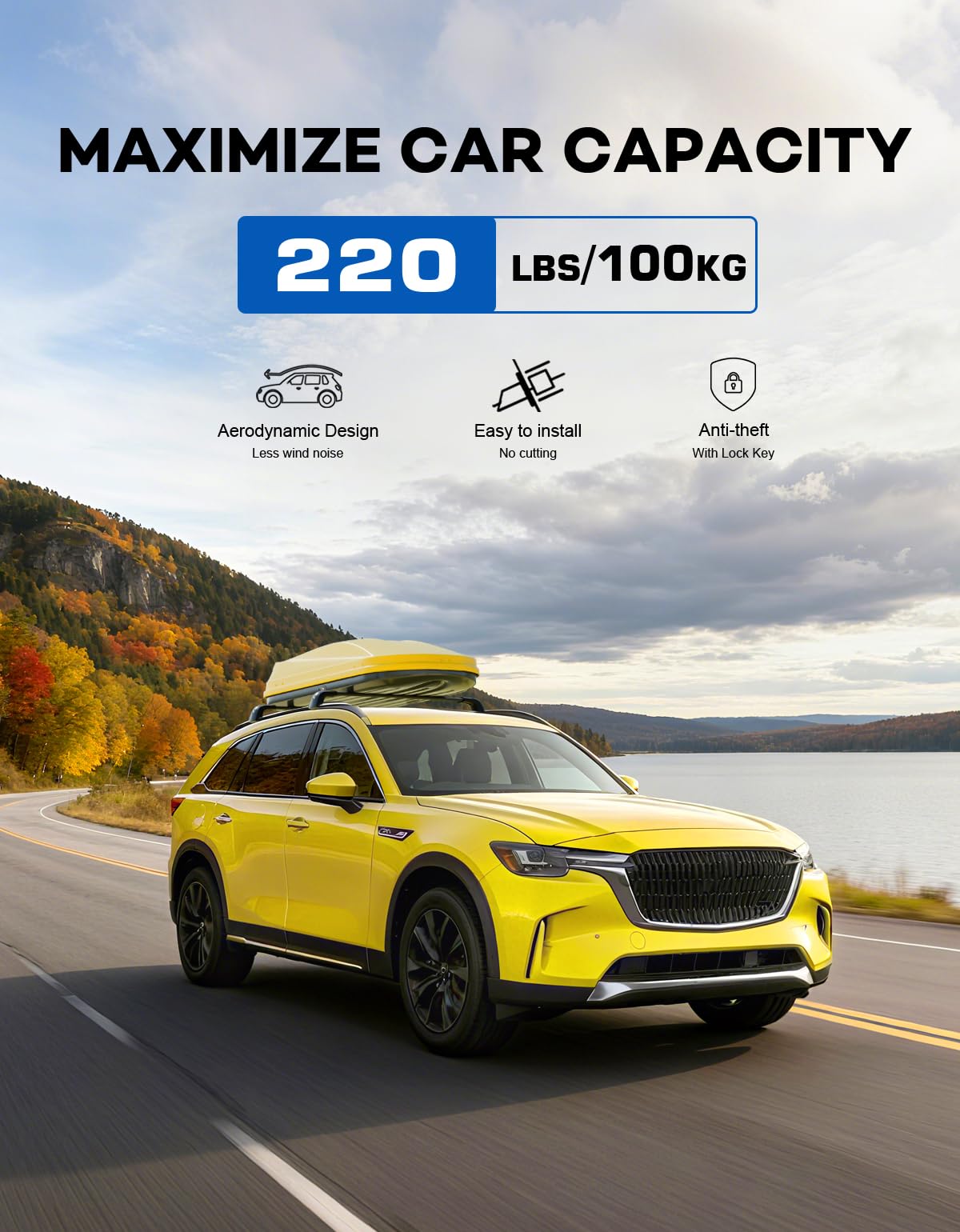 KINGGERI Lockable Roof Rack Cross Bars 220lbs Compatible with Mazda CX90 2024 2025,Heavy Duty Aluminum Roof Rails Crossbars