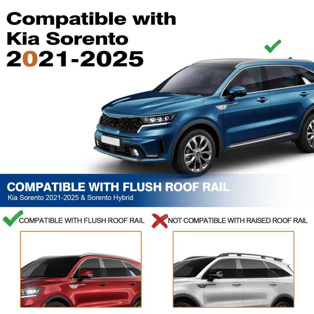 KINGGERI Lockable Roof Rack Cross Bars 260lbs Fit for KIA Sorento & Sorento Hybrid 2021-2025 with Flush Side Rails