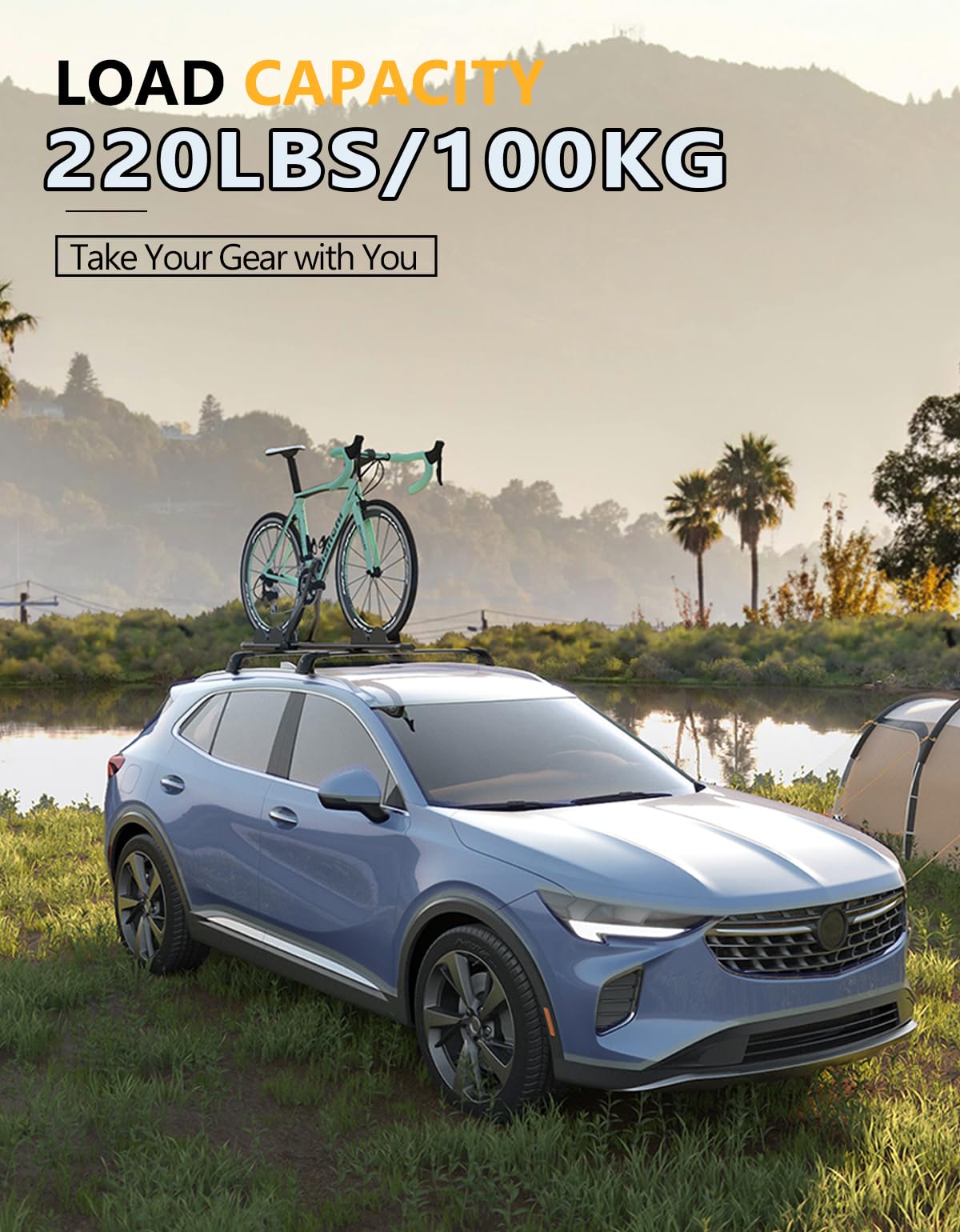 220lbs Lockable Roof Rack Cross Bars Compatible with Buick Envision 2021 2022 2023 2024 2025 (with Flush Side Rails)
