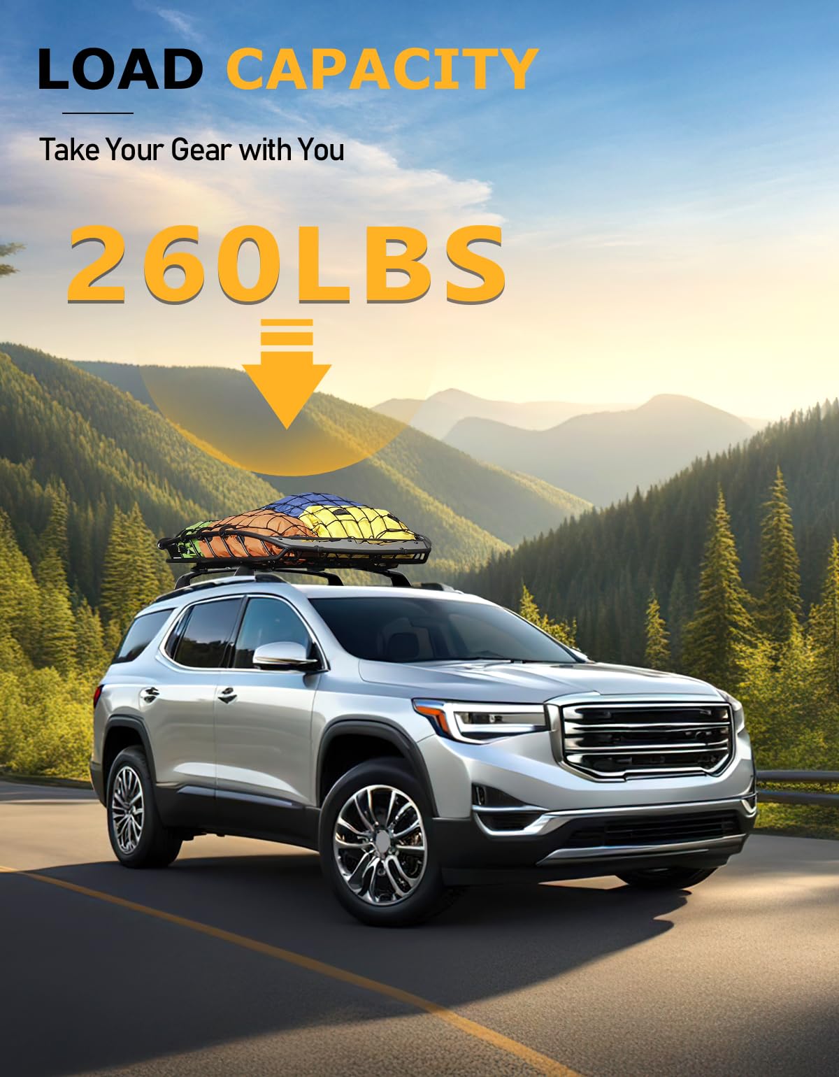 Lockable 260lbs Cross Bars Roof Racks Compatible with GMC Acadia 2017-2023