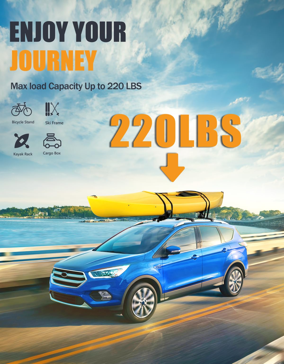 220lbs Lockable Roof Rack Cross Bars Compatible with Ford Escape 2013-2019 with Raised Side Rails