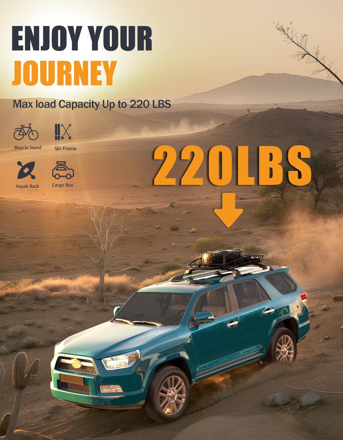 220lbs Lockable Roof Rack Cross Bars Compatible with Toyota 4runner 2010-2024 with Raised Side Rails