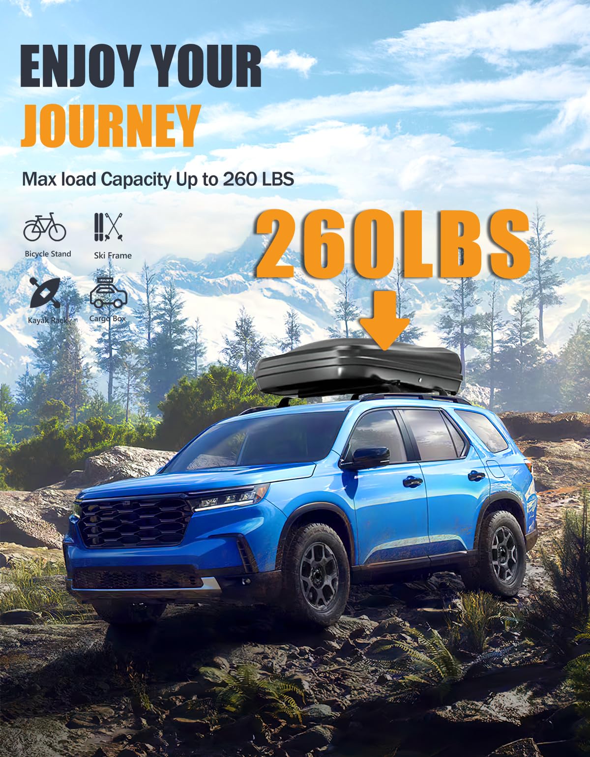 260lbs Lockable Roof Rack Cross Bars Compatible with Honda Pilot 2023-2025 Sport TrailSport Touring Elite with Raised Rails (Not for LX & EX-L)