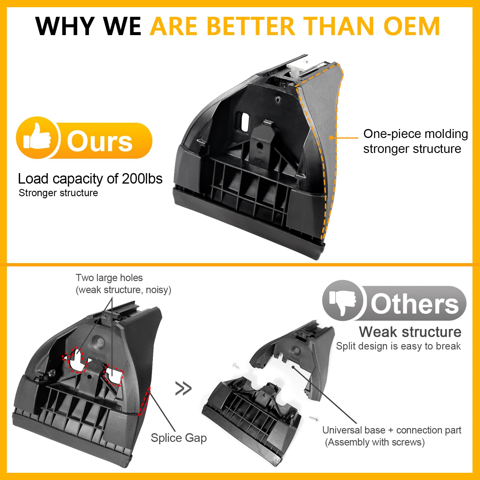 200 lbs Roof Rack Cross Bars Compatible with Jeep Wrangler JK JL Gladiator JT 2007-2025 with Anti-Theft Metal Lock