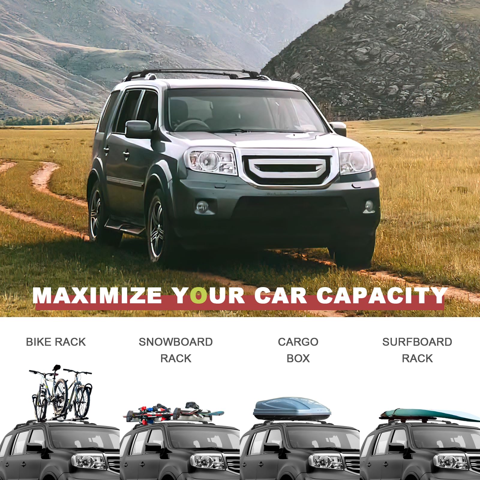KINGGERI Lockable 220LBS Roof Rack Cross Bars Compatible with Honda Pilot 2009-2015 (with Raised Rails)