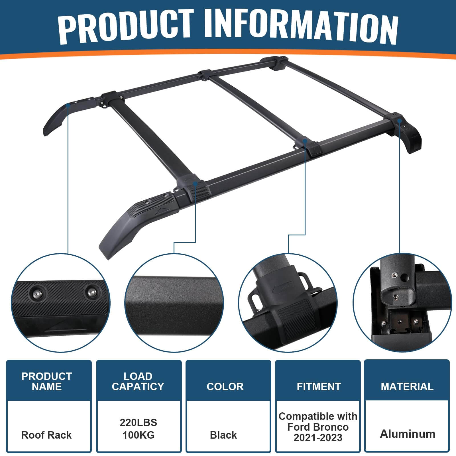 Roof Rack Cross Bars 5PCS Compatible with Ford Bronco 2021-2025, Hard TOP 2Door & 4Door (Not for Bronco Sport), Aluminum Crossbars