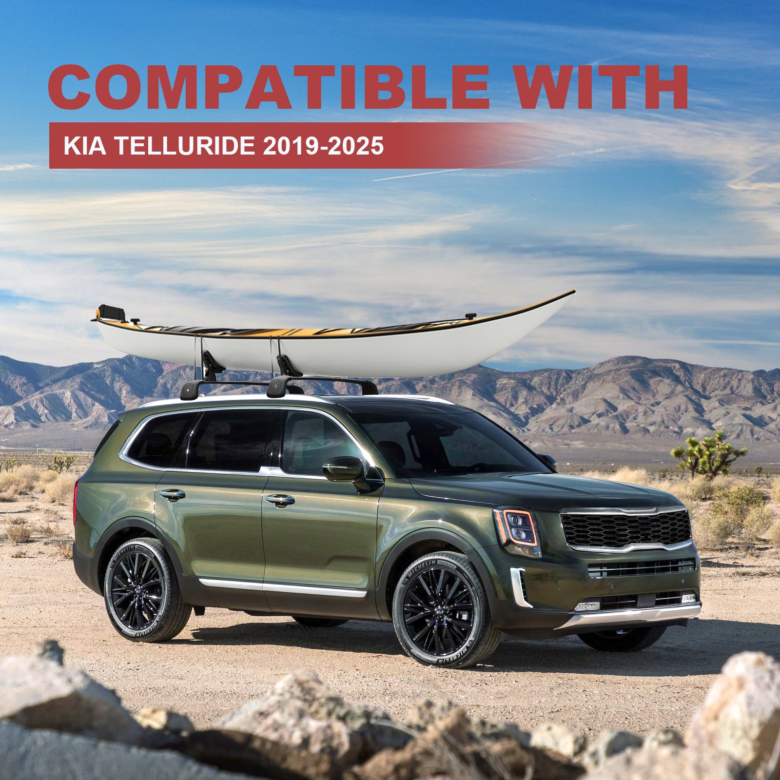 KINGGERI 260lbs Roof Rack Cross Bars Fit for Kia Telluride 2019-2025 EX S SX SX-Prestige (Not for LX, X-Line or X-Pro)