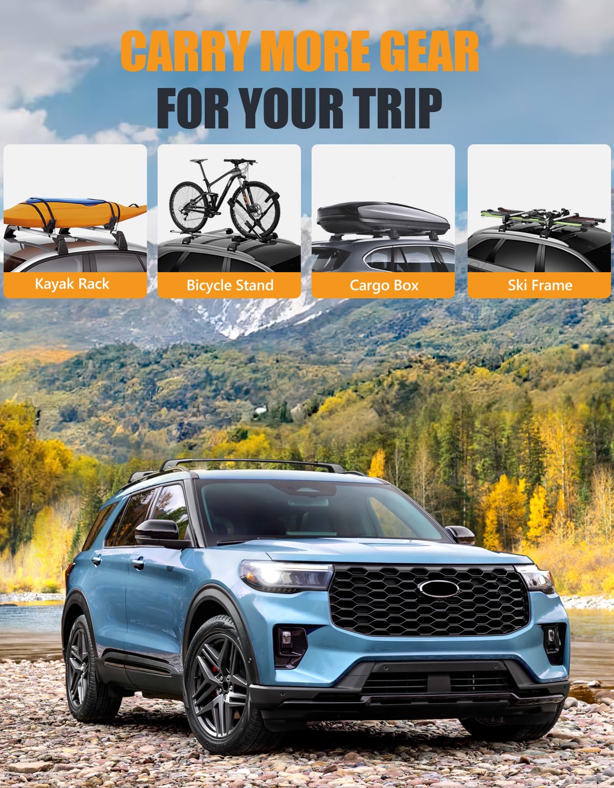 KINGGERI Lockable 260lbs Roof Rack Cross Bars Compatible with Ford Explorer 2020 2021 2022 2023 2024 2025