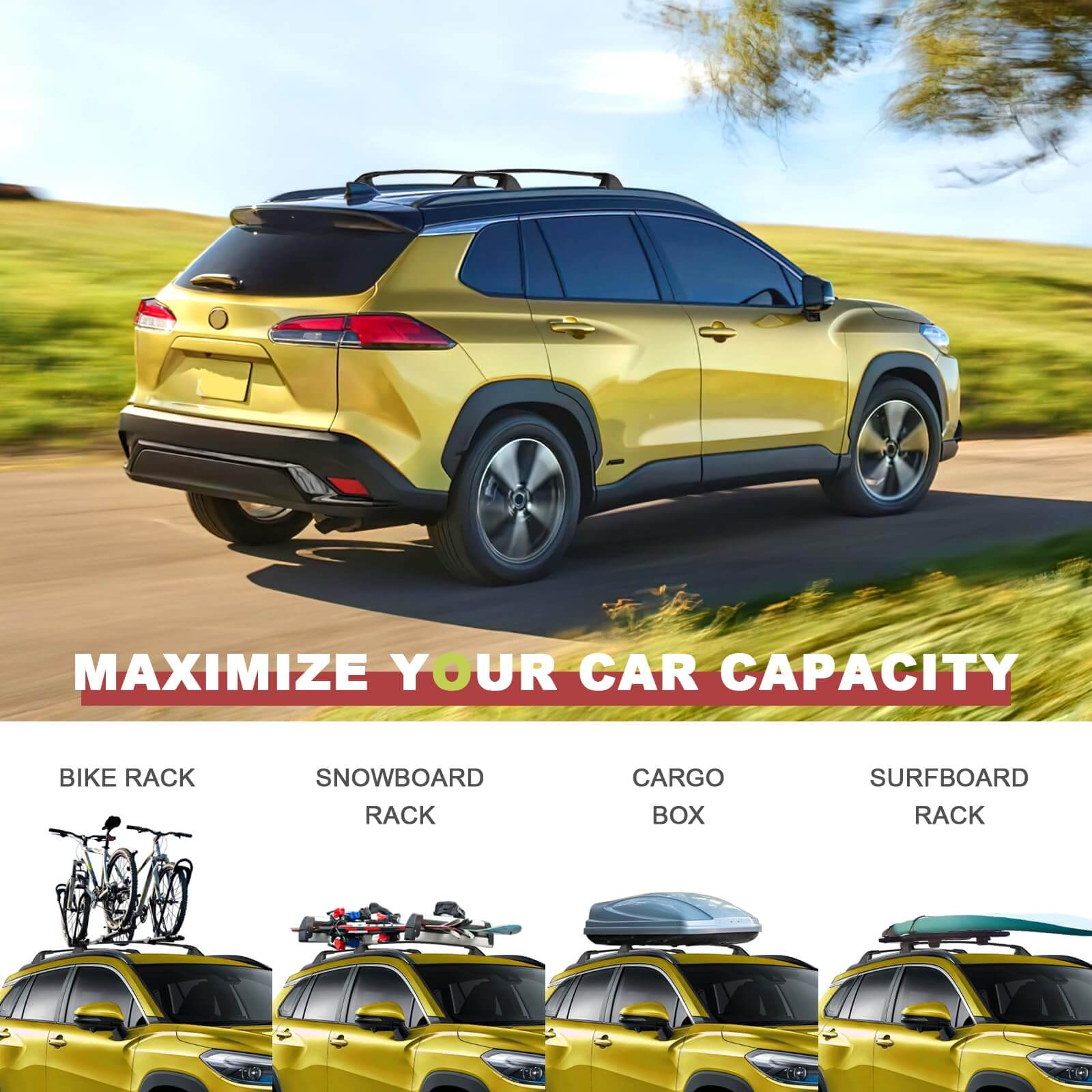 KINGGERI 260Lbs Lockable Roof Rack Cross Bars Compatible with Toyota Corolla Cross 2022-2026 (with Flush Side Rails)