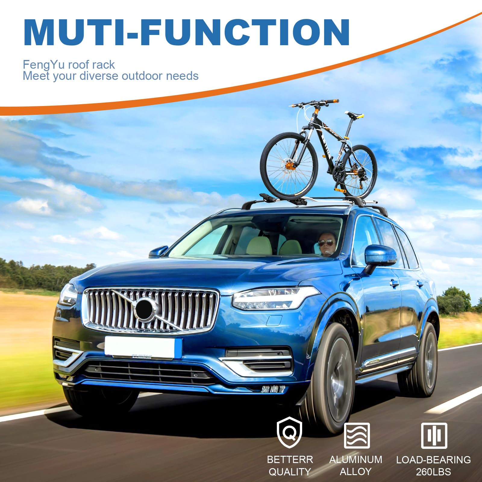 KINGGERI Lockable Roof Rack Cross Bars 260lbs Fit for Volvo XC90 XC-90 2016-2025,Heavy Duty Aluminum