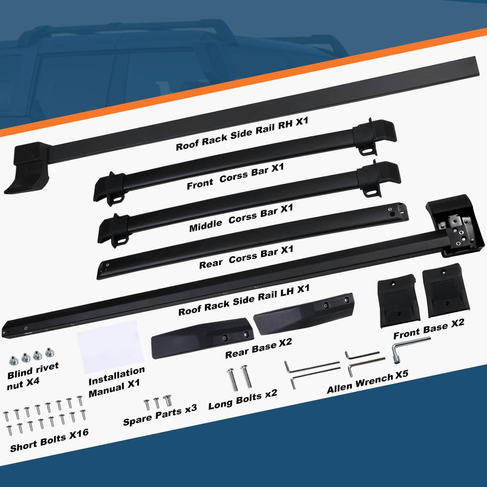 Roof Rack Cross Bars 5PCS Compatible with Ford Bronco 2021-2025, Hard TOP 2Door & 4Door (Not for Bronco Sport), Aluminum Crossbars