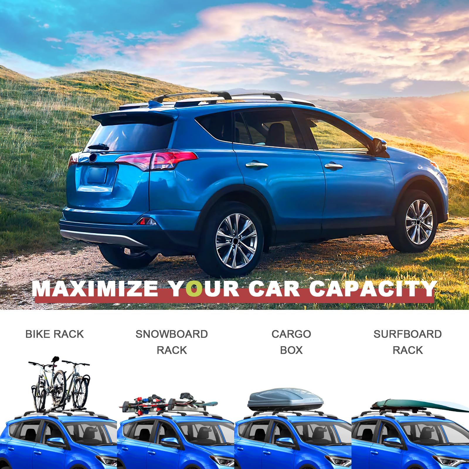 KINGGERI Lockable 220LBS Roof Rack Cross Bars Fit for Toyota RAV4 2013-2018, Lockable Aluminum