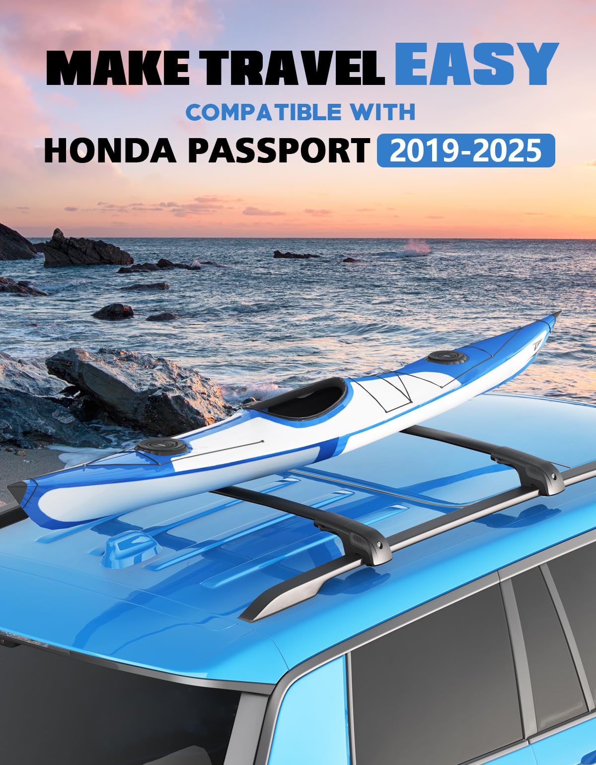 Lockable Roof Rack Cross Bars 220lb Compatible with Honda Passport 2019-2025 with Raised Rails