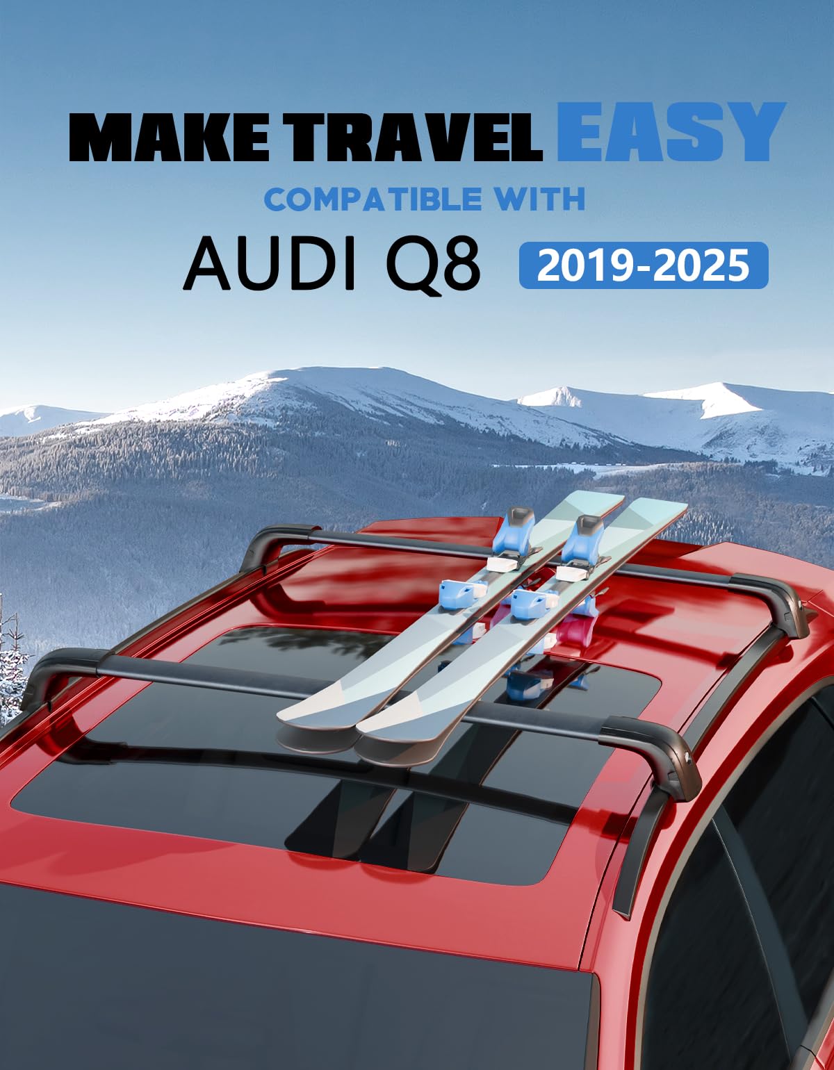 Lockable Roof Rack Cross Bars 220lb Compatible with Audi Q8 2019-2025 with Side Rails