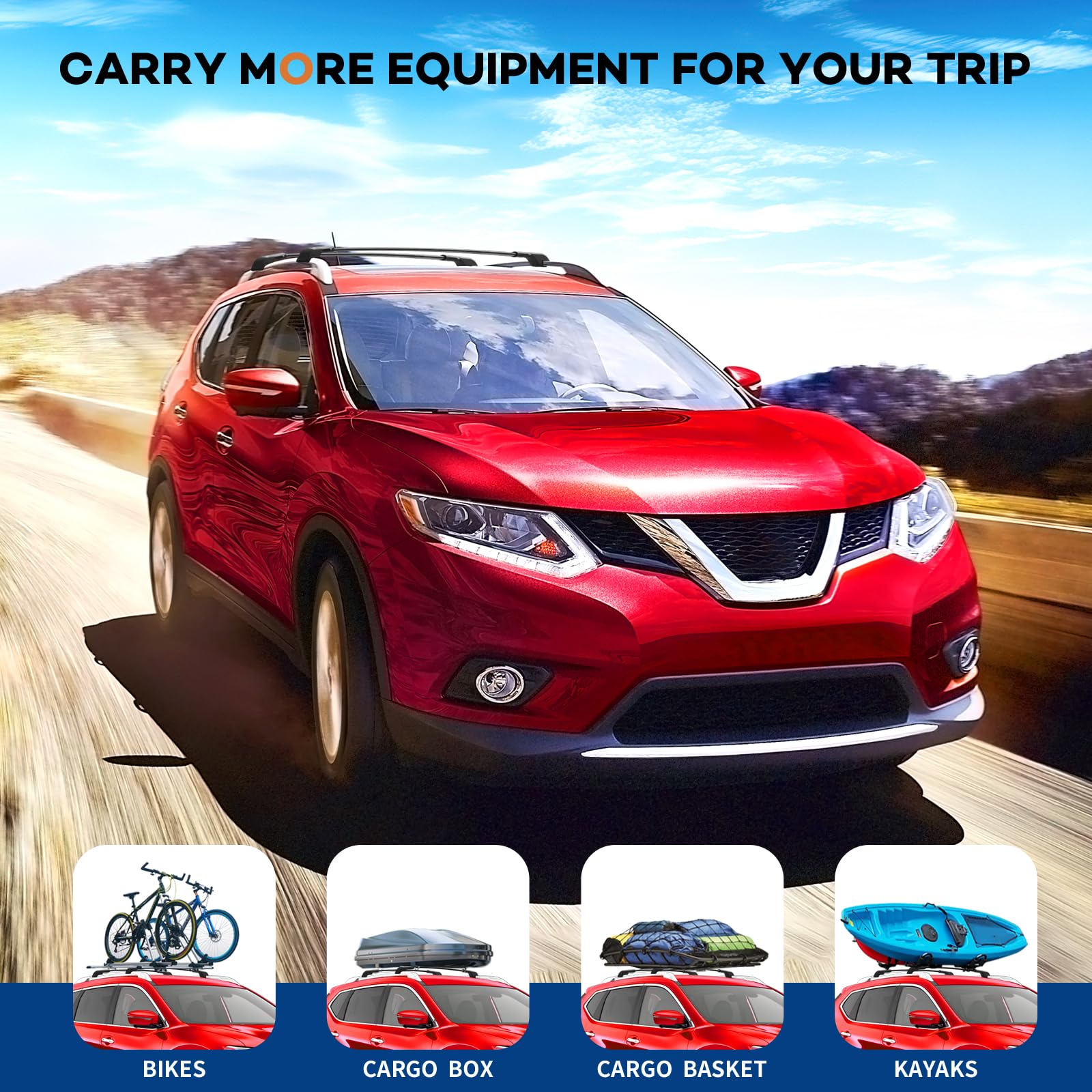 KINGGERI Roof Rack Cross Bars 220lbs Fit for Nissan Rogue 2014-2020 (with Raised Side Rails)