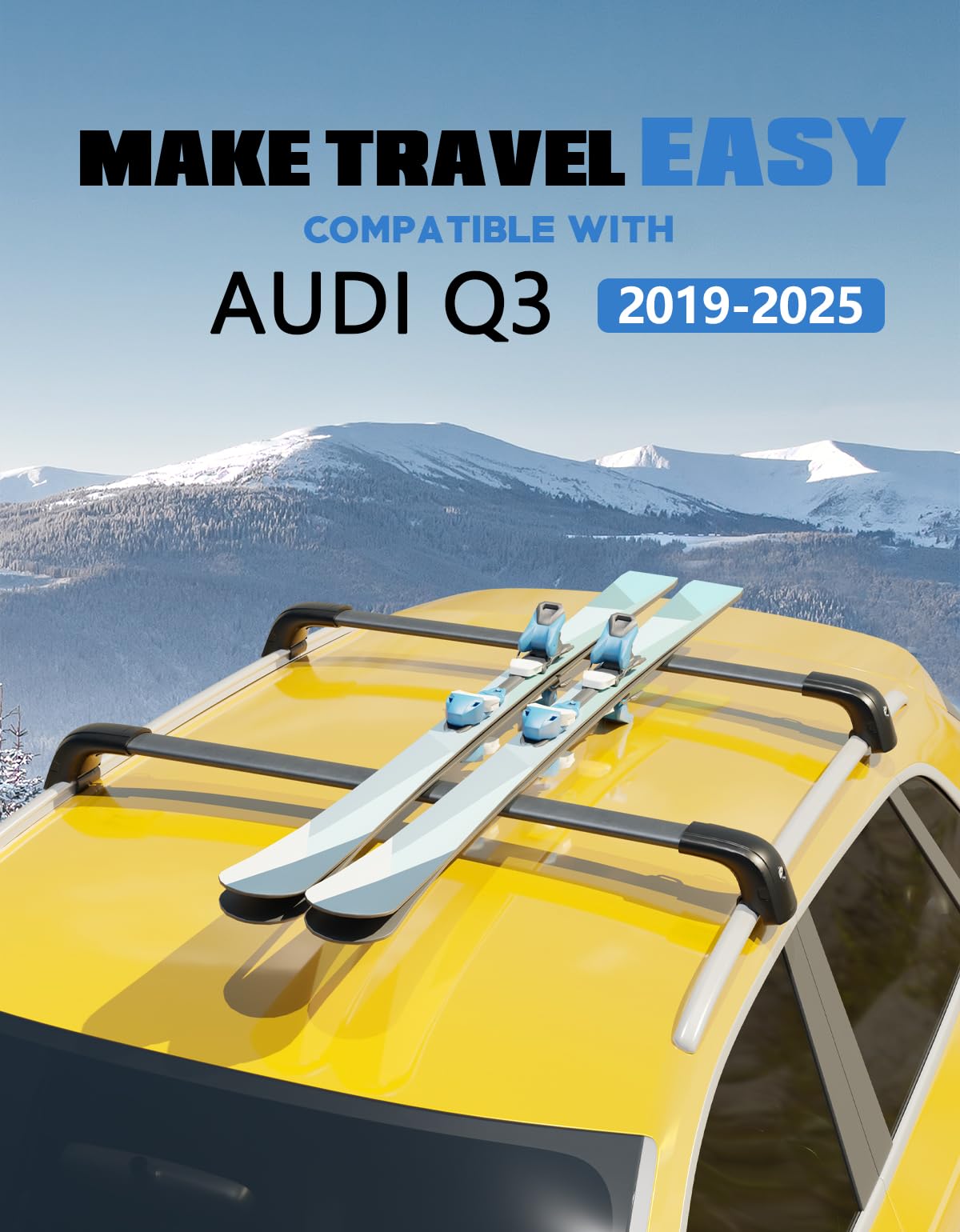 KINGGERI Lockable Roof Rack Cross Bars 220lb Compatible with Audi Q3 2019-2025, Heavy Duty Aluminum