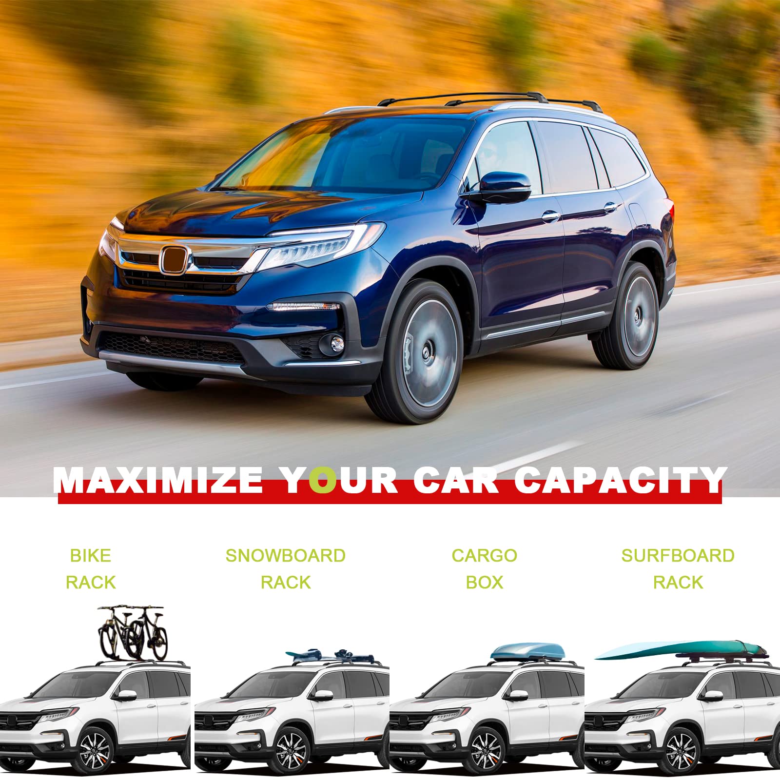 KINGGERI 260lbs Roof Racks Cross Bars Fit for Honda Pilot 2016-2022 (Not Fit for 2023 2024 2025)
