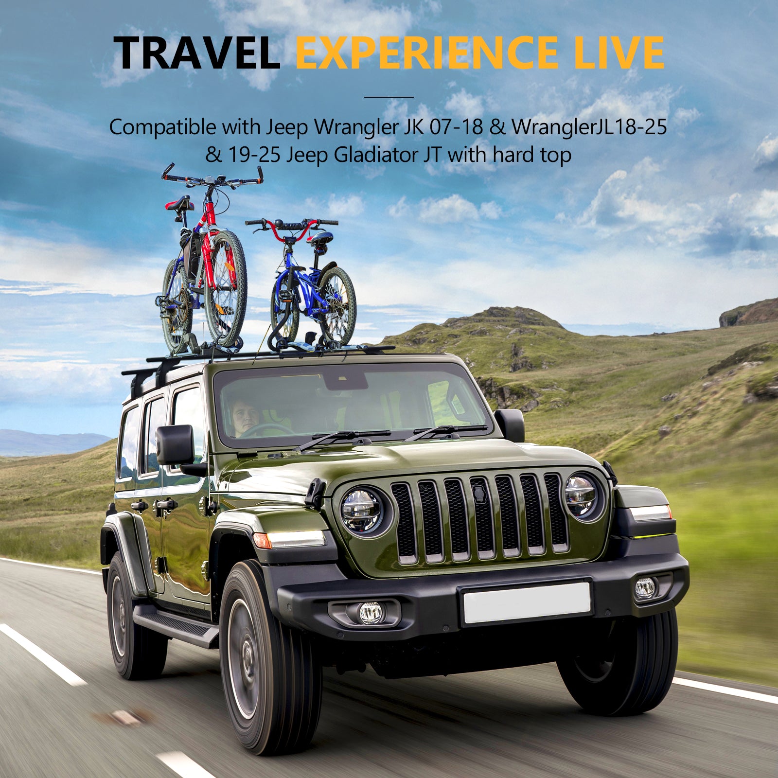 200 lbs Roof Rack Cross Bars Compatible with Jeep Wrangler JK JL Gladiator JT 2007-2025 with Anti-Theft Metal Lock