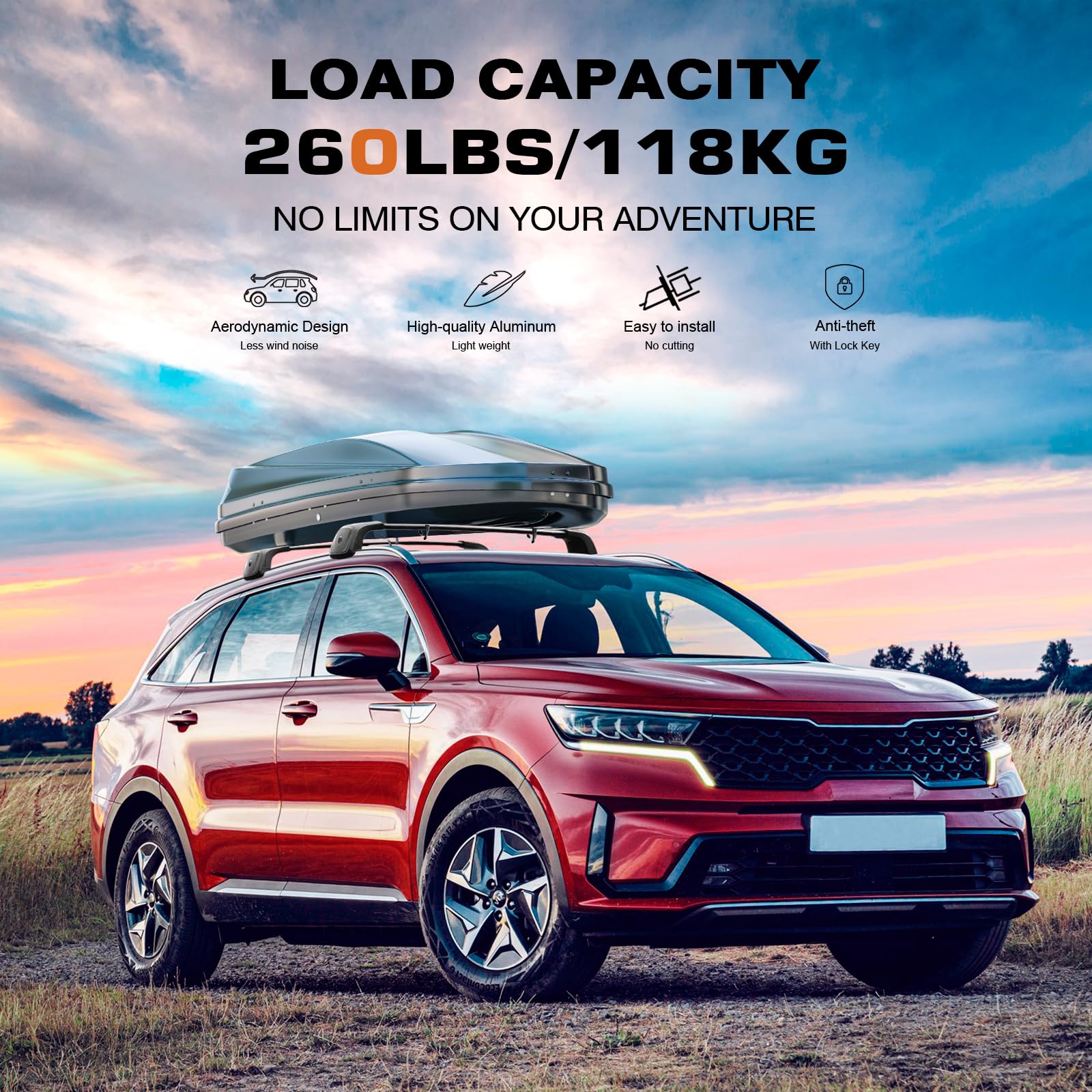 KINGGERI Lockable Roof Rack Cross Bars 260lbs Fit for KIA Sorento & Sorento Hybrid 2021-2025 with Flush Side Rails