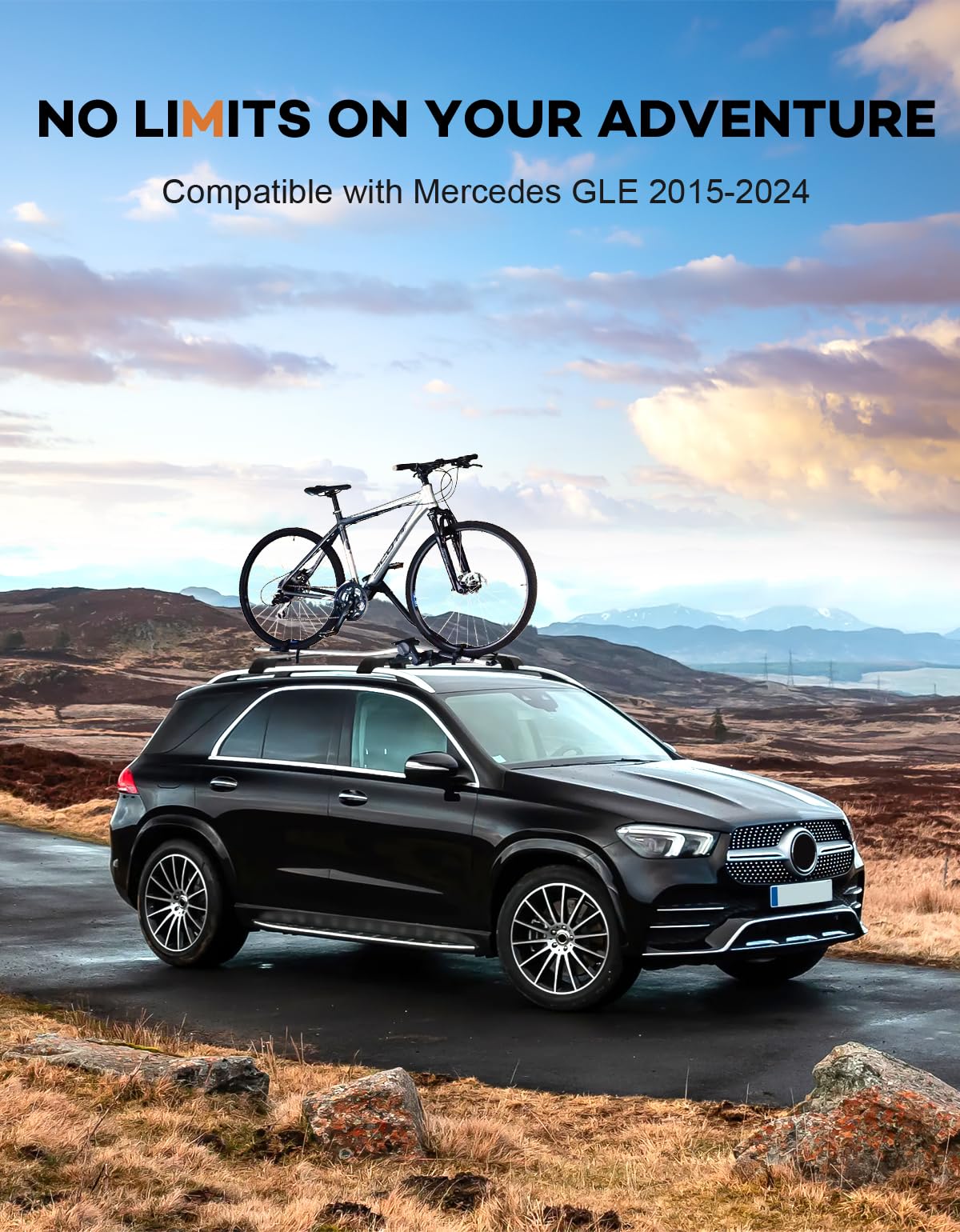 KINGGERI Roof Rack Cross Bars 220lbs Compatible with Mercedes Benz GLE 2015-2025 with Raised Side Rails