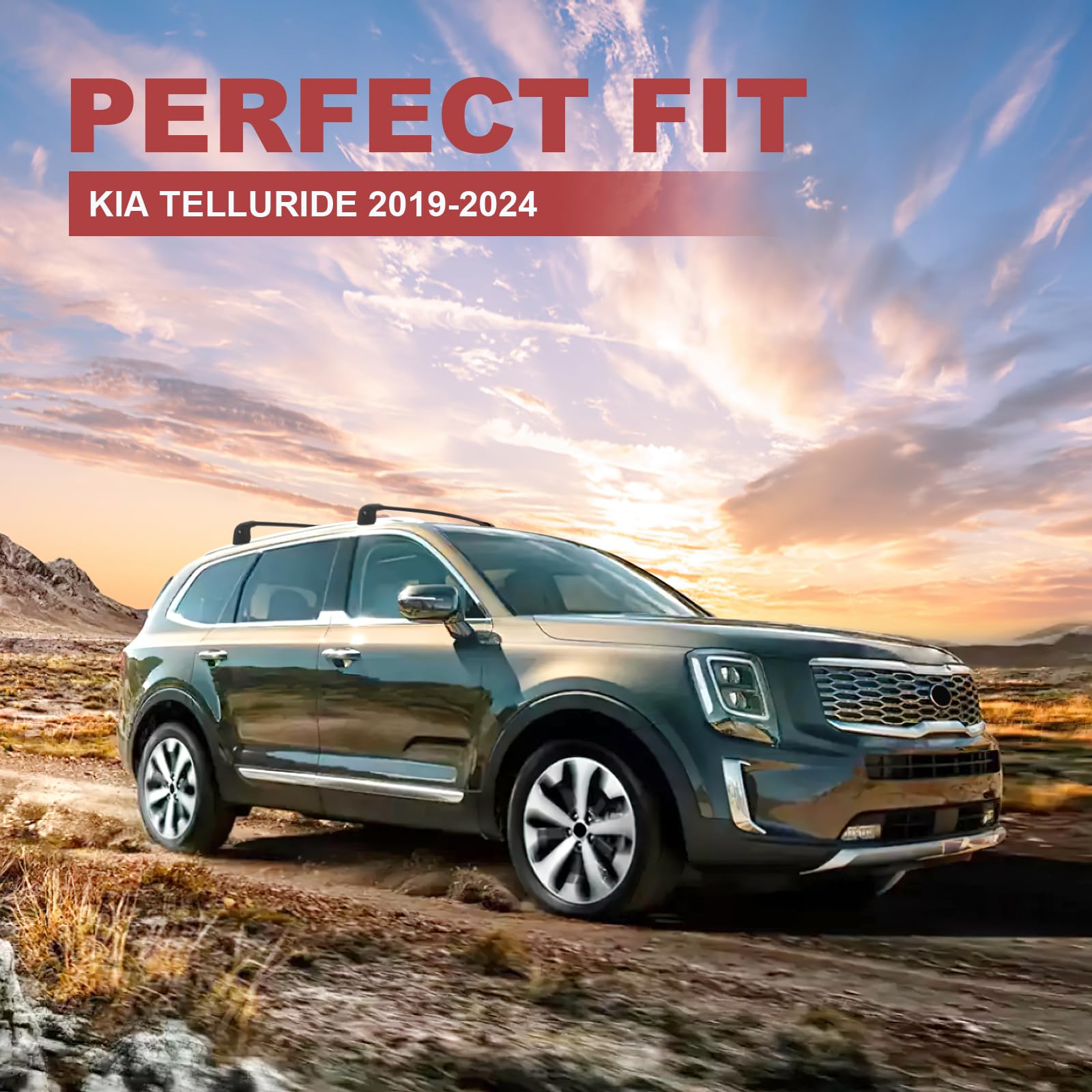 220lbs Lockable Roof Rack Cross Bars Compatible with Kia Telluride 2019 2020 2021 2022 2023 2024 2025 EX S SX SX-Prestige