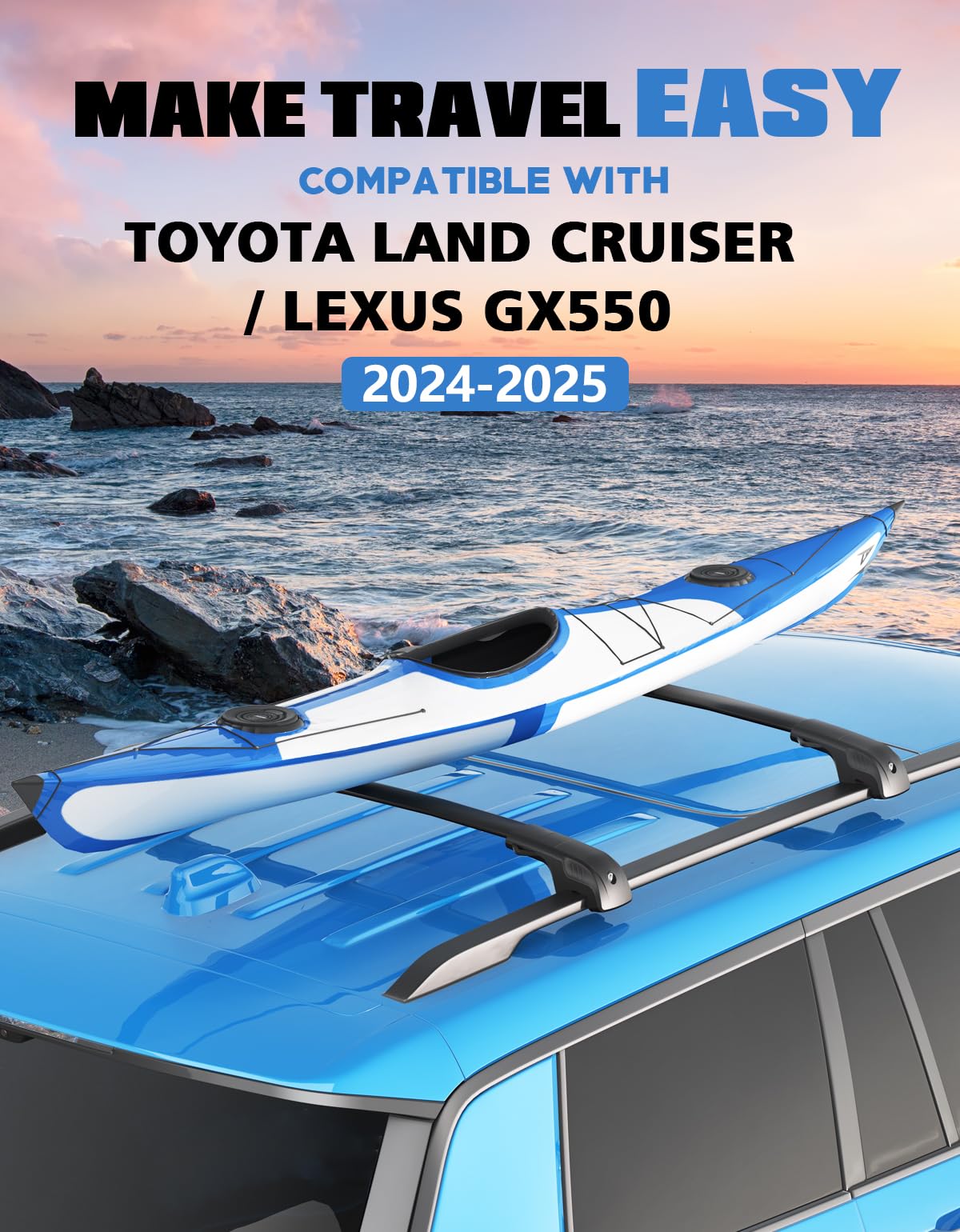 Lockable Roof Rack Cross Bars 220lb Compatible with 2024 2025 Toyota Land Cruiser 250 /Lexus GX550 with Raised Side Rails