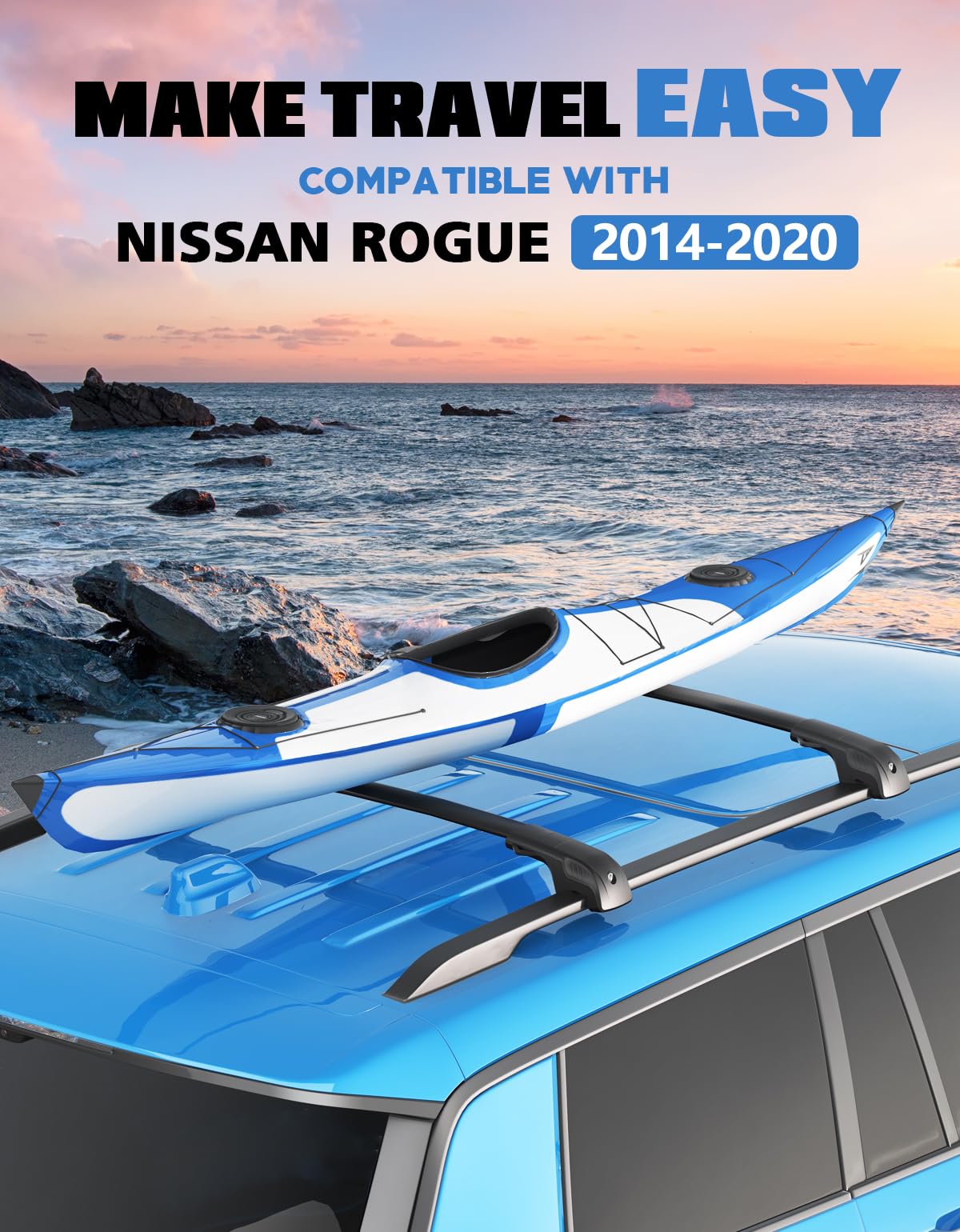 Lockable Roof Rack Cross Bars 220lb Compatible with Nissan Rogue 2014-2020 (with Raised Side Rails)