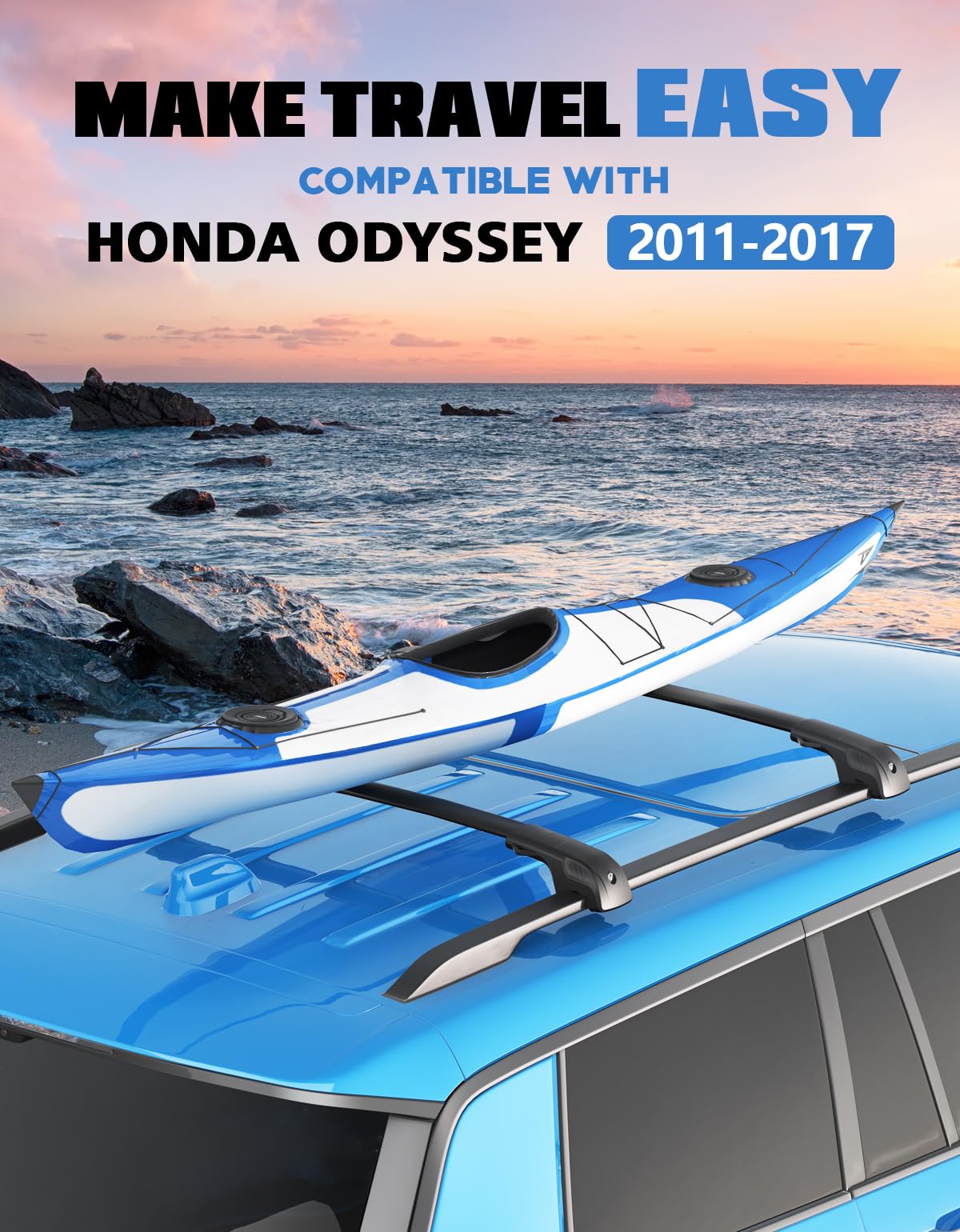 Lockable Roof Rack Cross Bars 220lb Compatible with Honda Odyssey 2011-2017 with Raised Side Rails