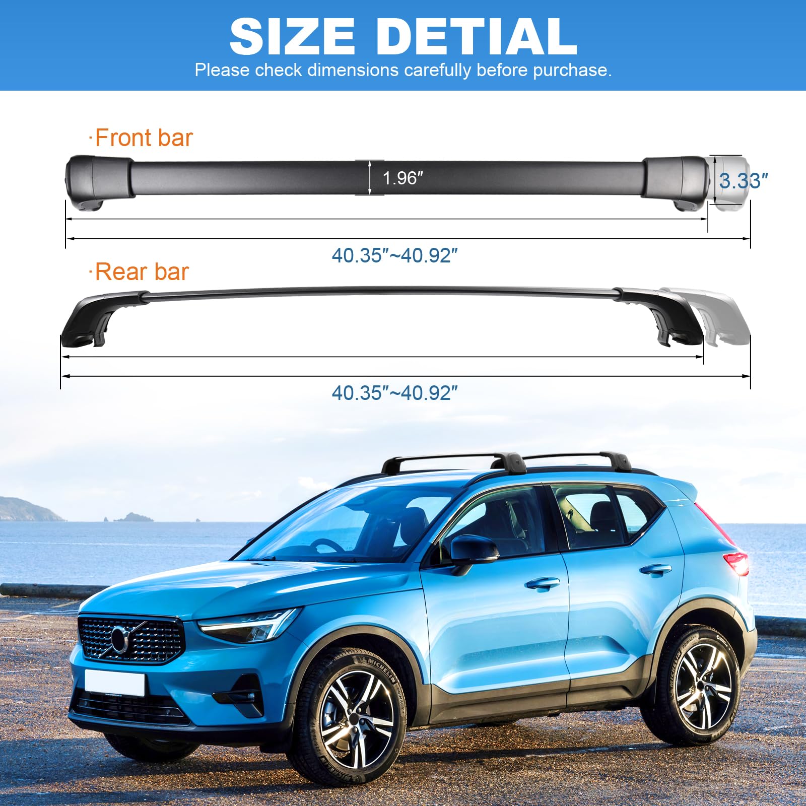 KINGGERI Lockable Roof Rack Cross Bars 260lbs Compatible with 2018-2025 Volvo XC-40 XC40