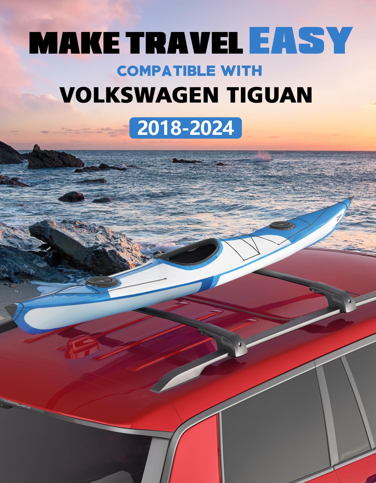 Lockable Roof Rack Cross Bars 220lb Compatible with Volkswagen VW Tiguan 2018-2024 (Not for Limited) & Taos 2022-2024