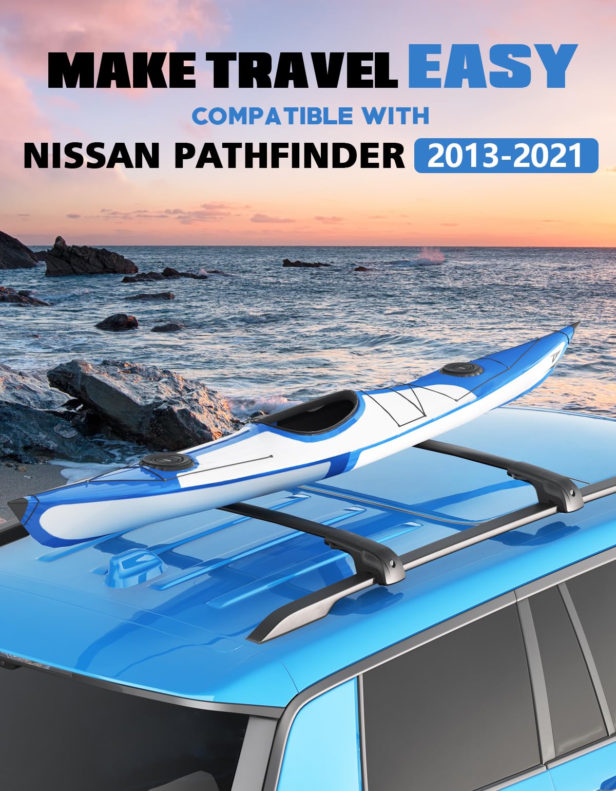 Lockable Roof Rack Cross Bars 220lb Compatible with Nissan Pathfinder 2013-2021 & Pathfinder Hybrid 2014 with Raised Side Rails