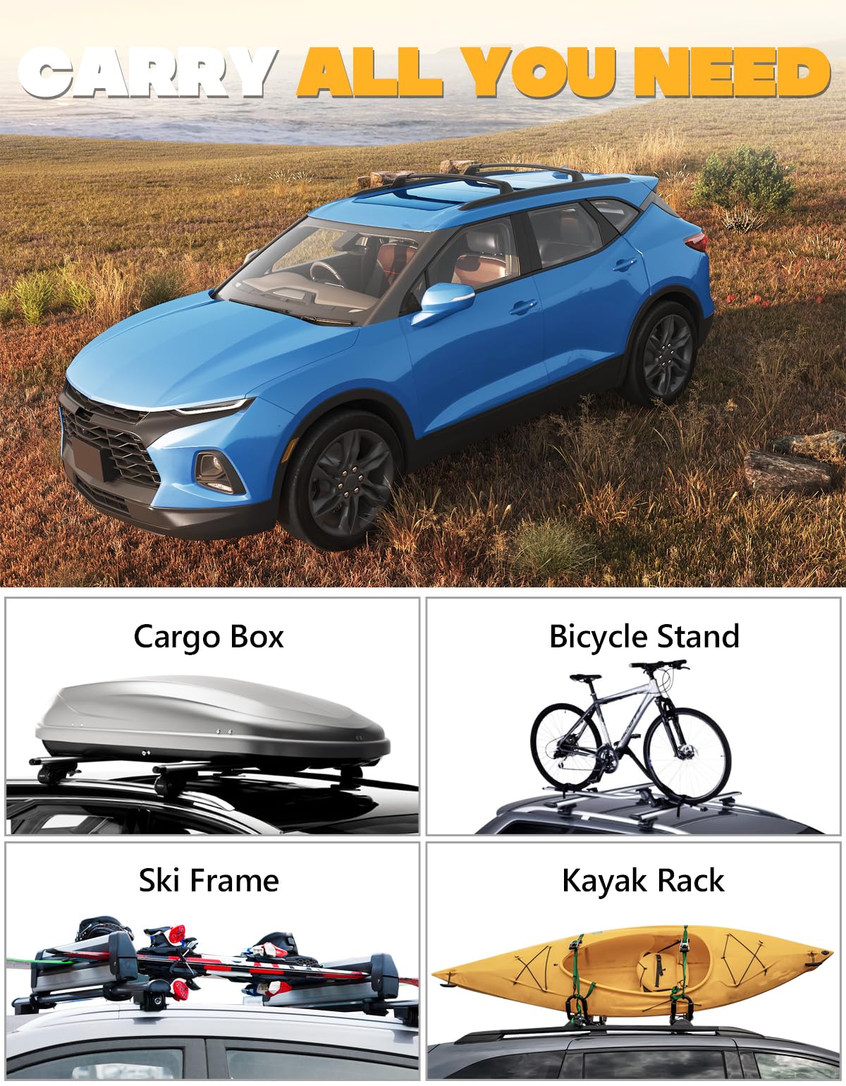 260lbs Lockable Roof Rack Cross Bars Compatible with Chevy Chevrolet Blazer 2019-2025 (Not for Blazer EV)