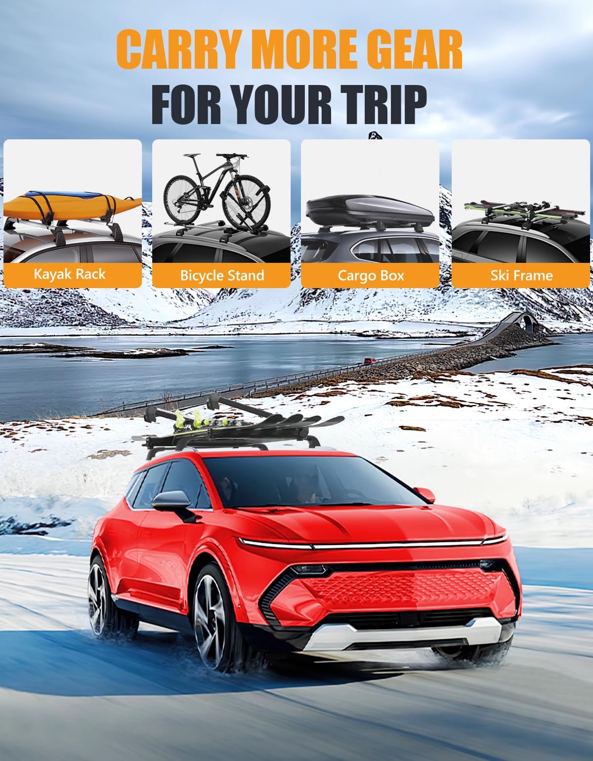 220lbs Lockable Roof Rack Cross Bars Compatible with Chevy Chevrolet Equinox EV 2024 2025 with Flush Side Rails