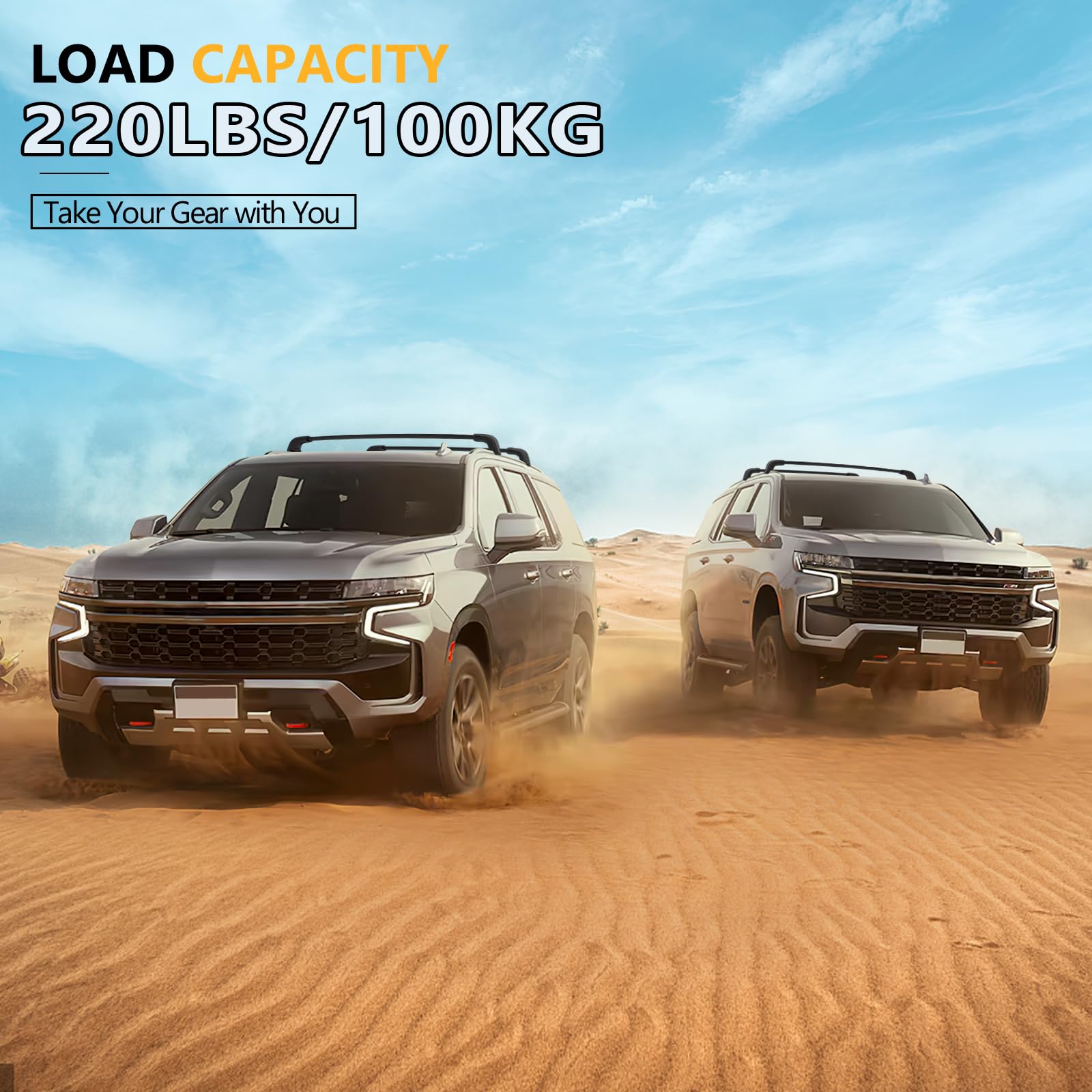 Lockable 220lb Roof Rack Cross Bars Compatible with 2021 2022 2023 2024 2025 Chevrolet Suburban & Tahoe GMC Yukon XL