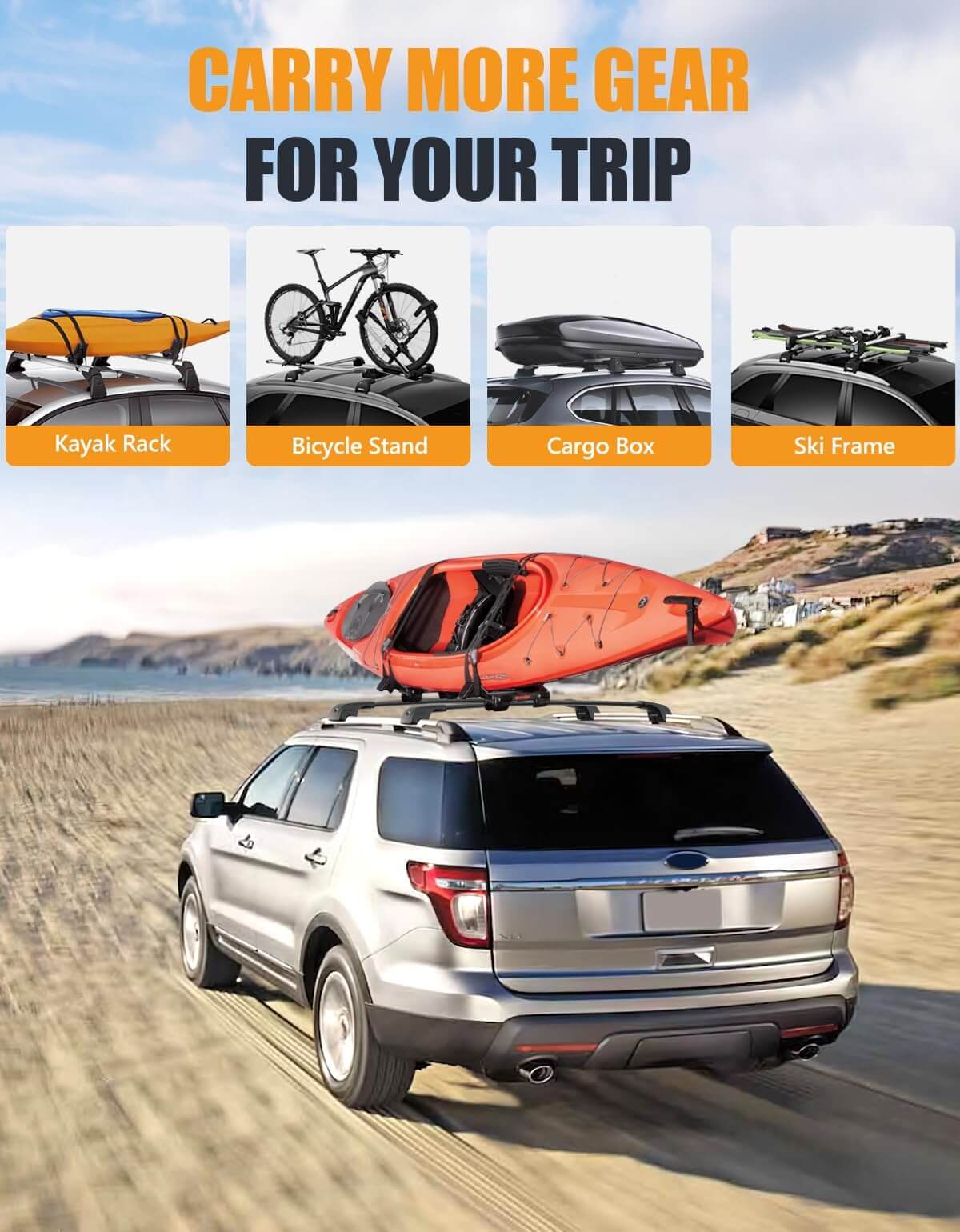 KINGGER 220lbs Lockable Roof Rack Cross Bars Compatible with Ford Explorer 2011-2015 with Raised Side Rails