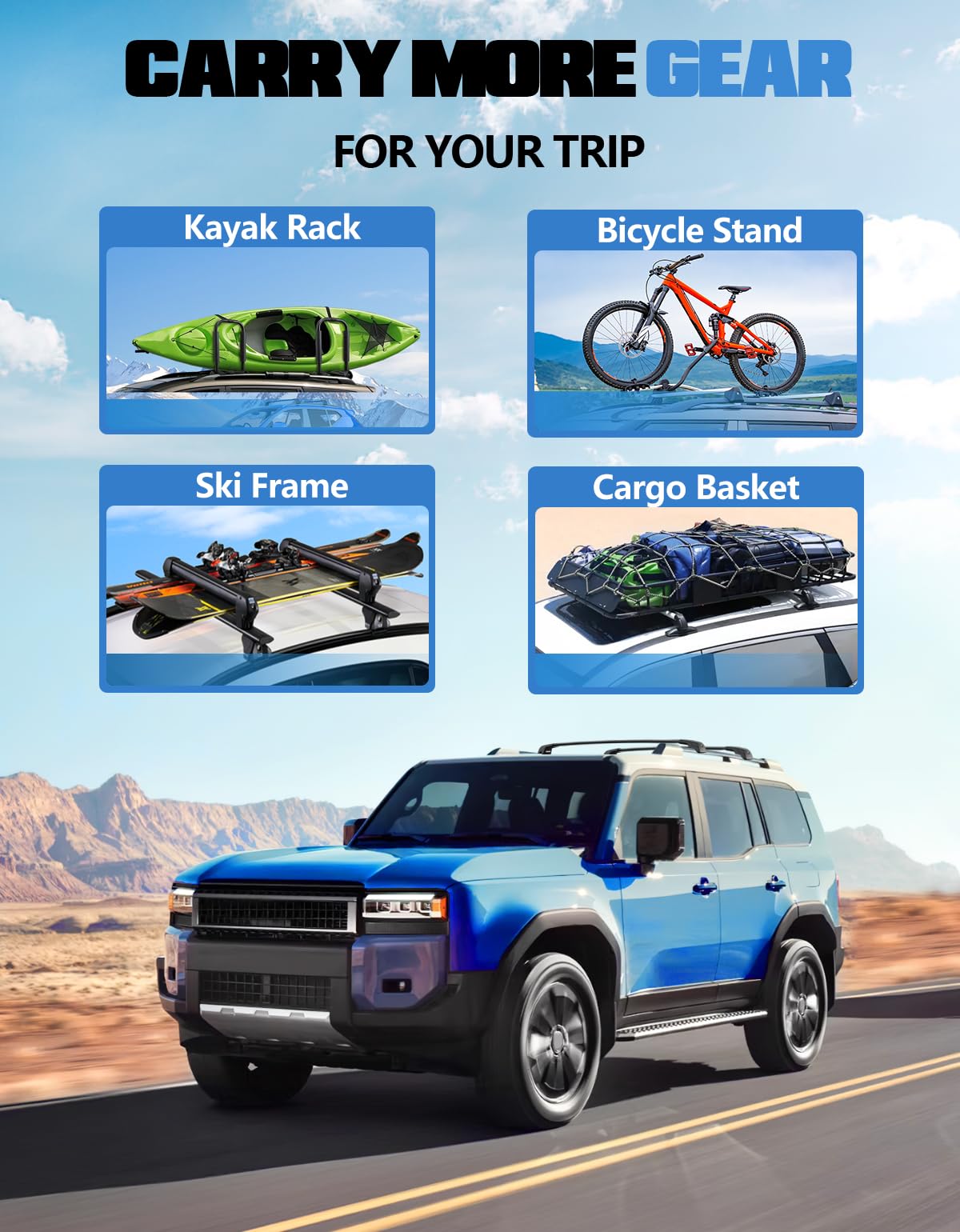Lockable Roof Rack Cross Bars 220lb Compatible with 2024 2025 Toyota Land Cruiser 250 /Lexus GX550 with Raised Side Rails