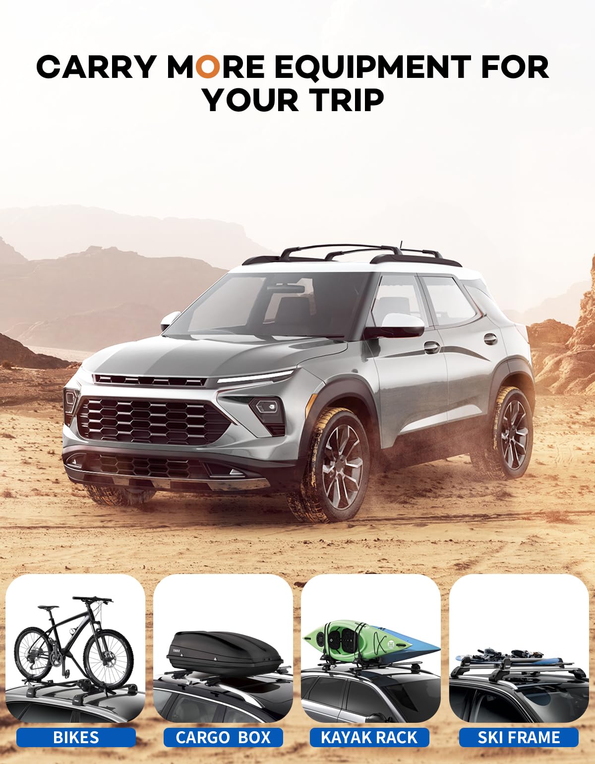 Lockable Roof Rack Cross Bars 260lbs Compatible with Chevy Chevrolet Trailblazer 2021-2025 L LT ACTIV RX