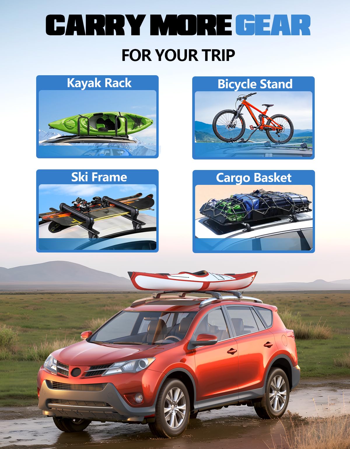 Lockable Roof Rack Cross Bars 220lb Compatible with Toyota Rav4 2013-2018