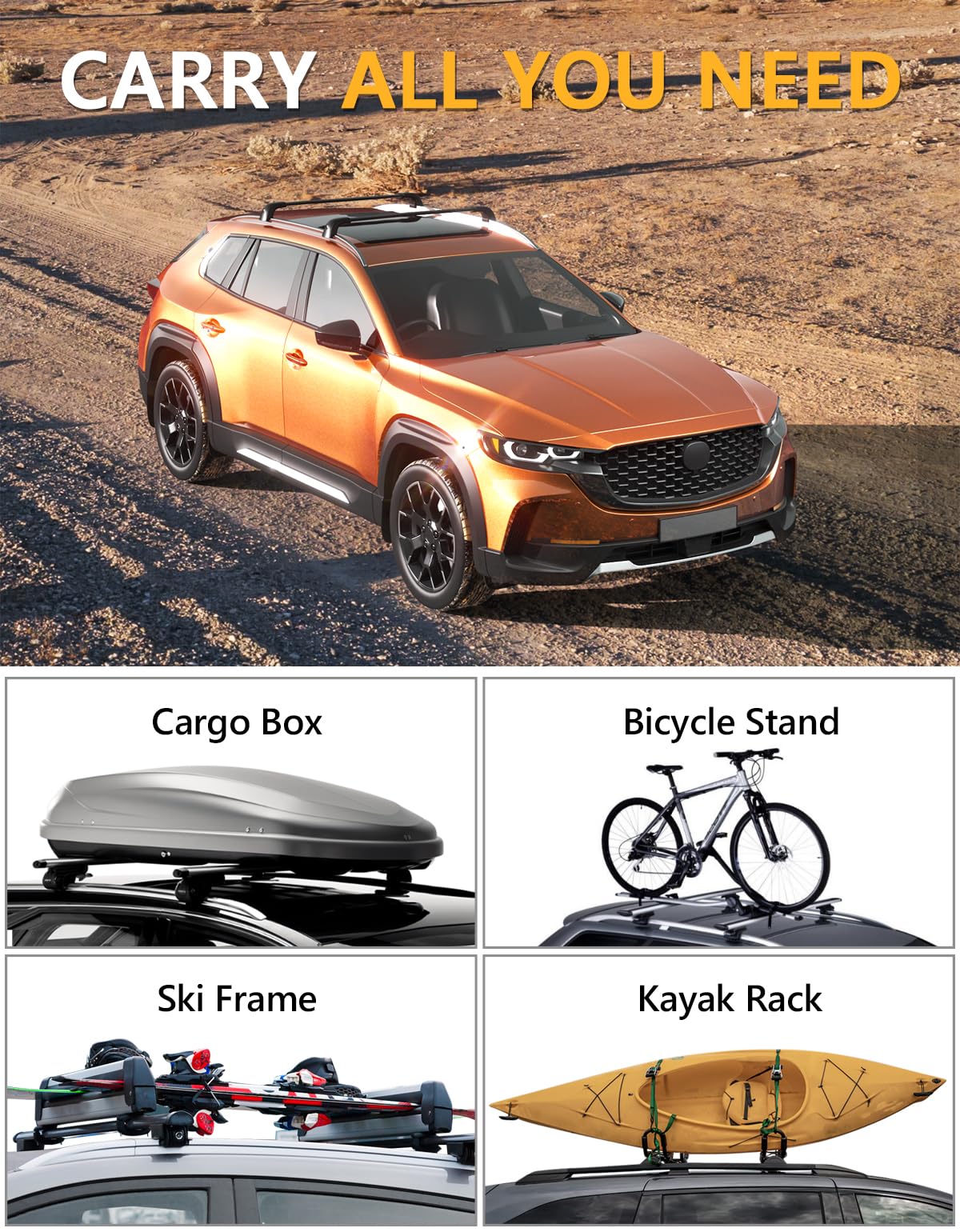 220lbs Lockable Roof Racks Cross Bars Fit for Mazda CX50 CX-50 2023 2024 2025 with Flush Side Rails