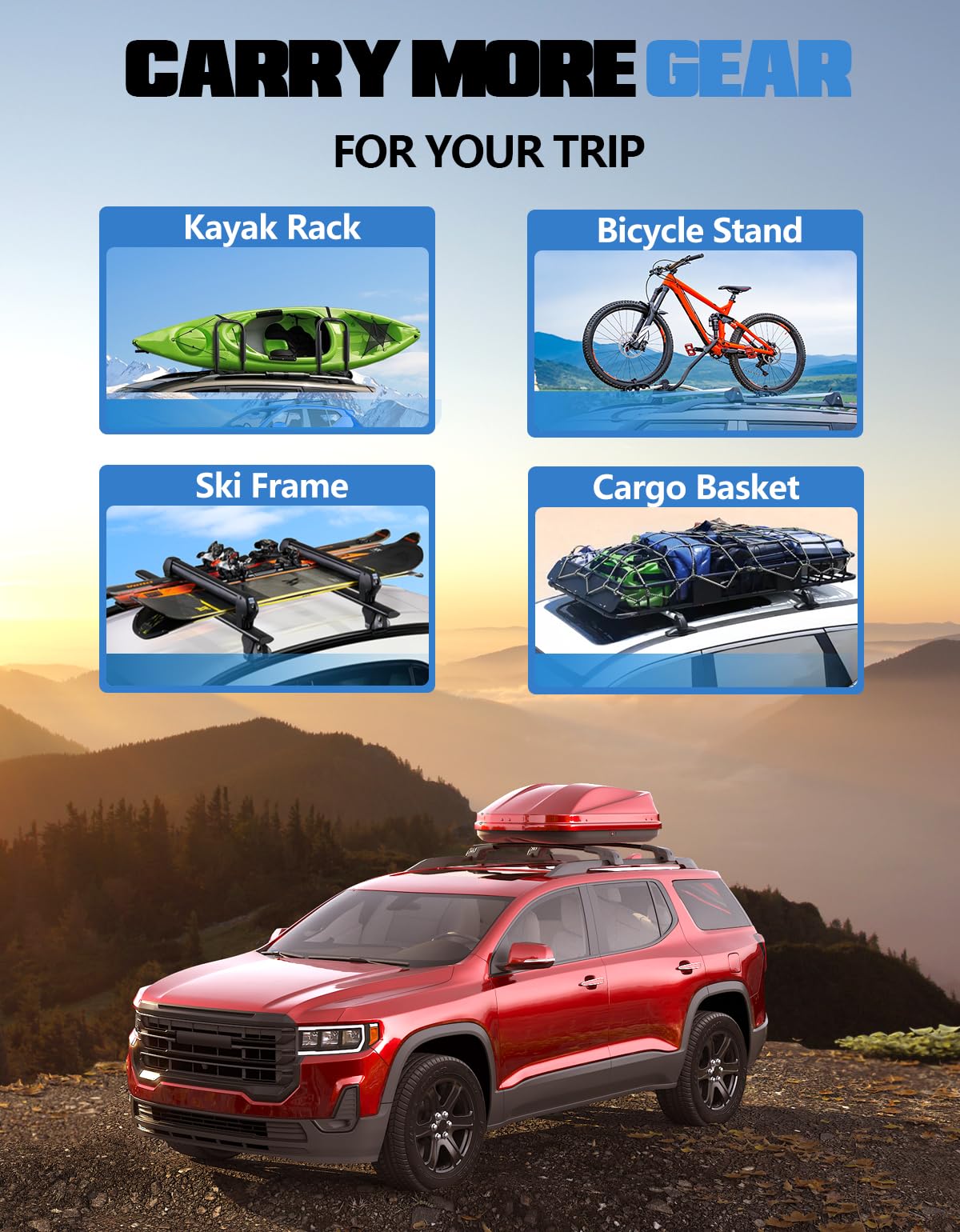 Lockable Roof Rack Cross Bars 220lb Compatible with GMC Acadia 2017-2023