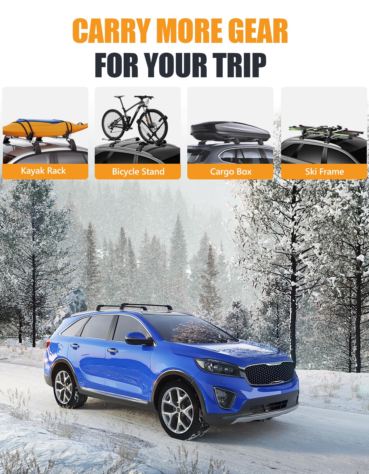 Lockable Roof Rack Cross Bars 220lbs Compatible with KIA Sorento 2016 2017 2018 2019 2020 with Flush Side Rails