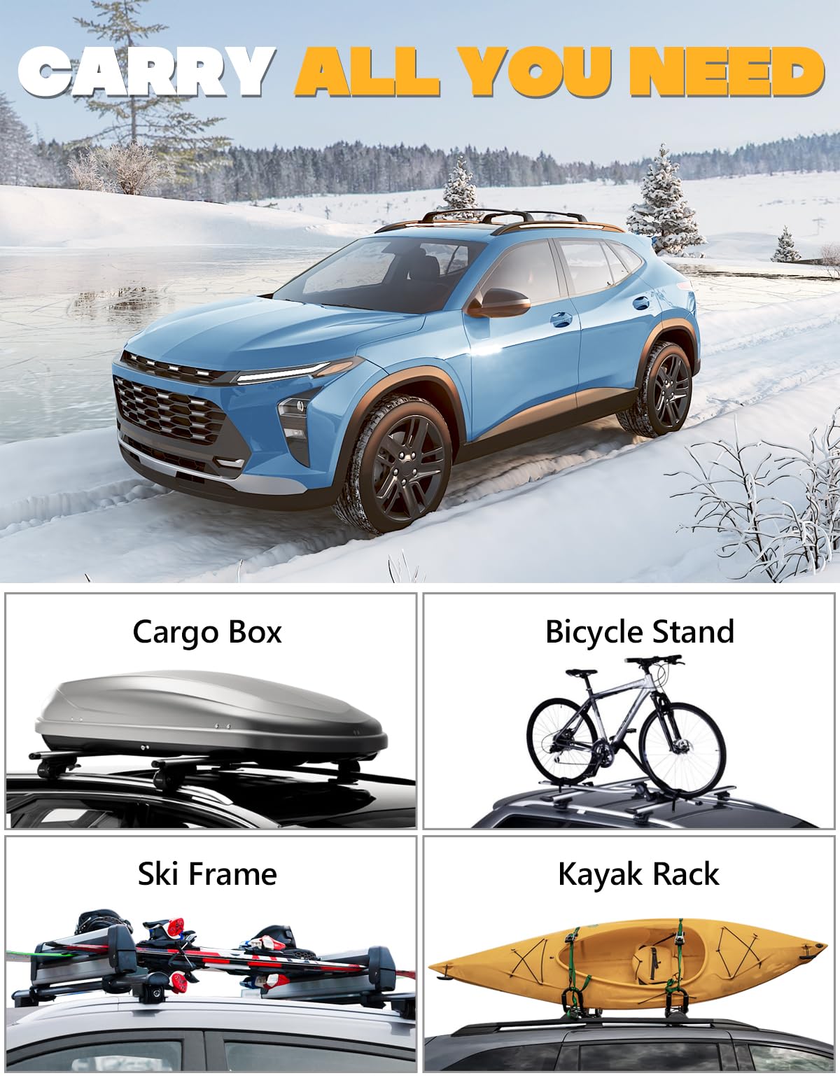 Lockable 260lbs Roof Rack Cross Bars Compatible with Chevrolet Trax 2023 2024 2025 2RS ACTIV LT Chevy
