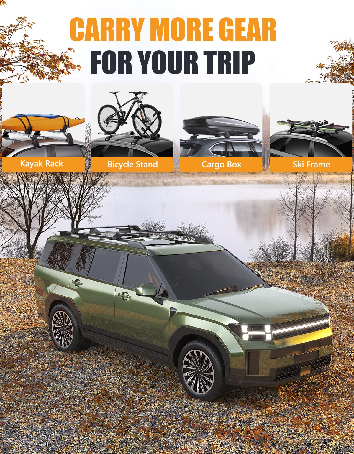 Lockable 220LBS Roof Rack Cross Bars Compatible with Hyundai Santa Fe 2024 2025 with Raised Side Rails