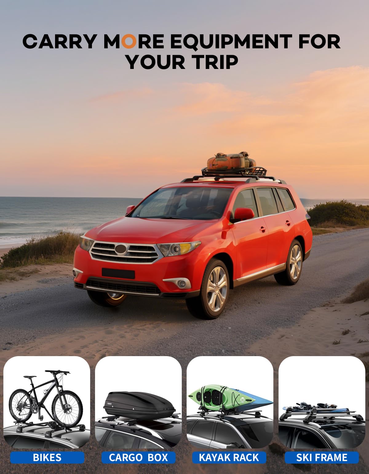 KINGGERI Lockable Roof Rack Cross Bars 220lbs Fit for Toyota Highlander 2008-2013,Heavy Duty Lockable Aluminum