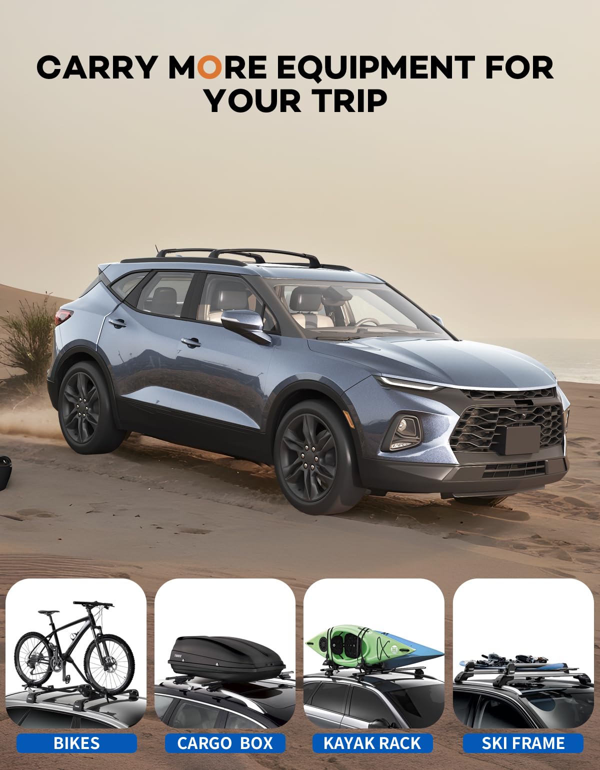 260lbs Lockable Roof Rack Cross Bars Compatible with Chevy Chevrolet Blazer 2019-2025 (Not for Blazer EV)