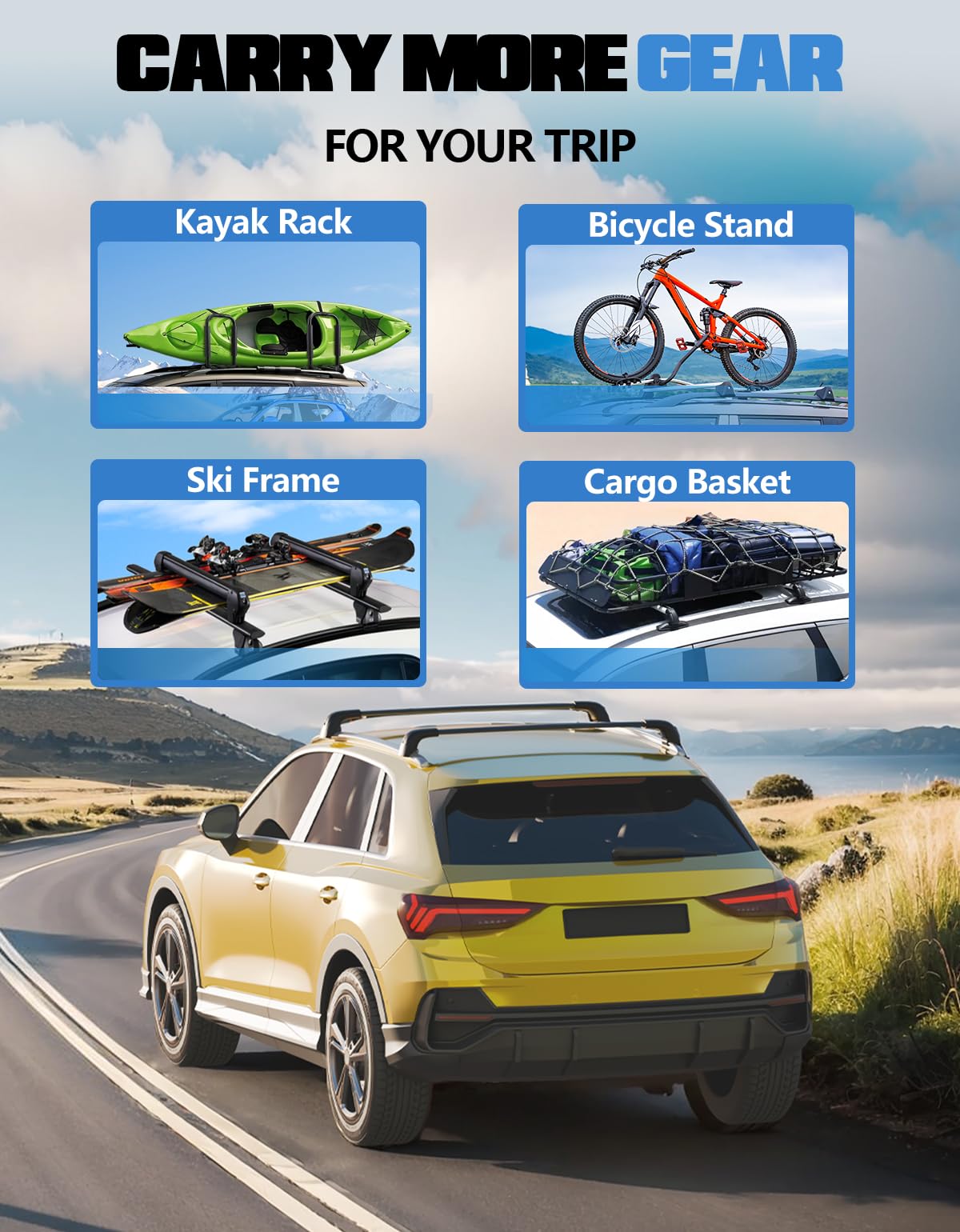KINGGERI Lockable Roof Rack Cross Bars 220lb Compatible with Audi Q3 2019-2025, Heavy Duty Aluminum