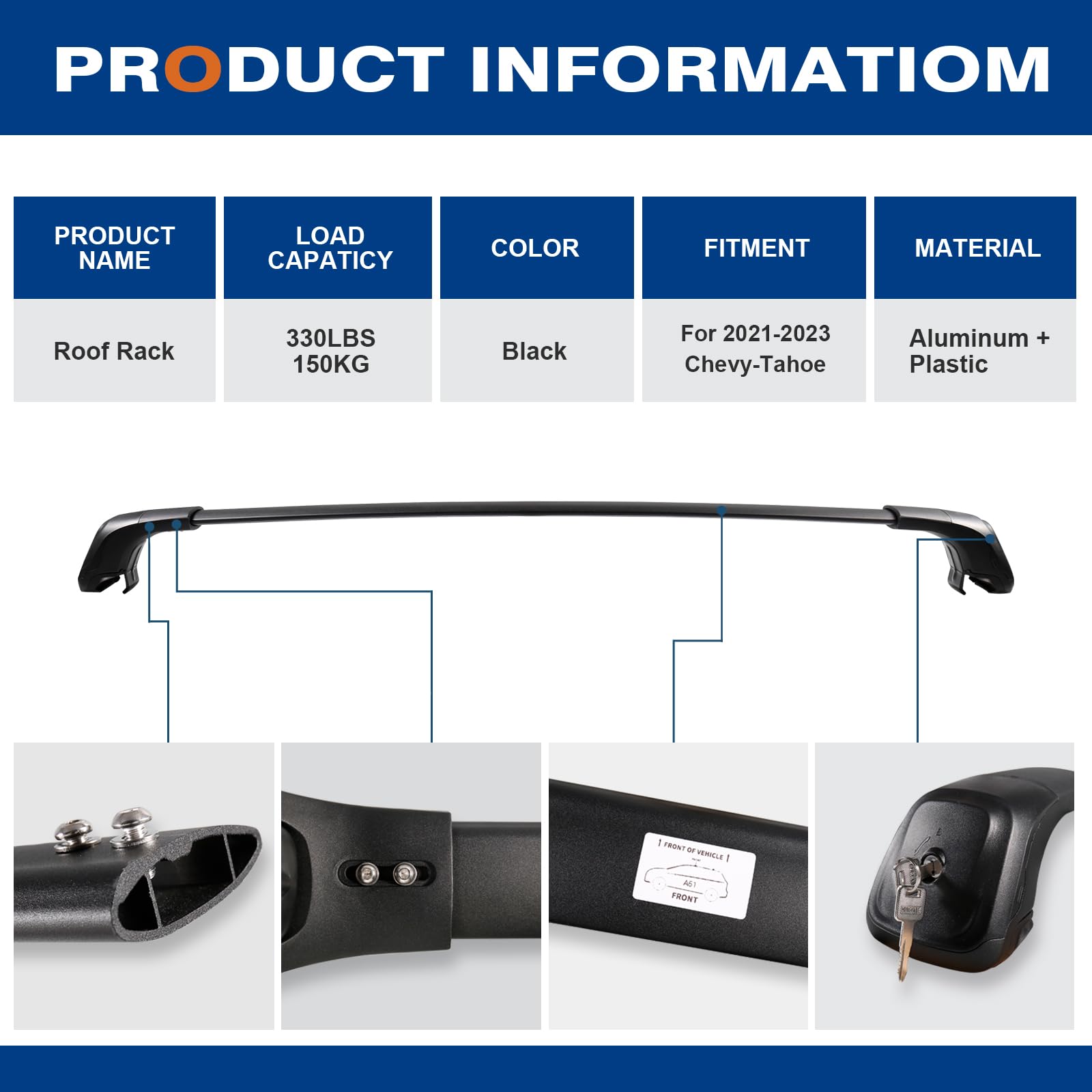 Lockable 330lbs Roof Rack Cross Bars Compatible with 2021 2022 2023 2024 2025 Chevy Tahoe & Chevrolet Suburban & GMC Yukon XL & Cadillac Escalade ESV